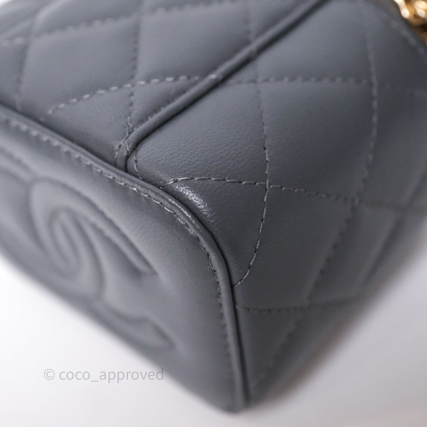 Chanel Mini Vanity Pearl Crush With Chain Dark Grey Lambskin Aged Gold Hardware