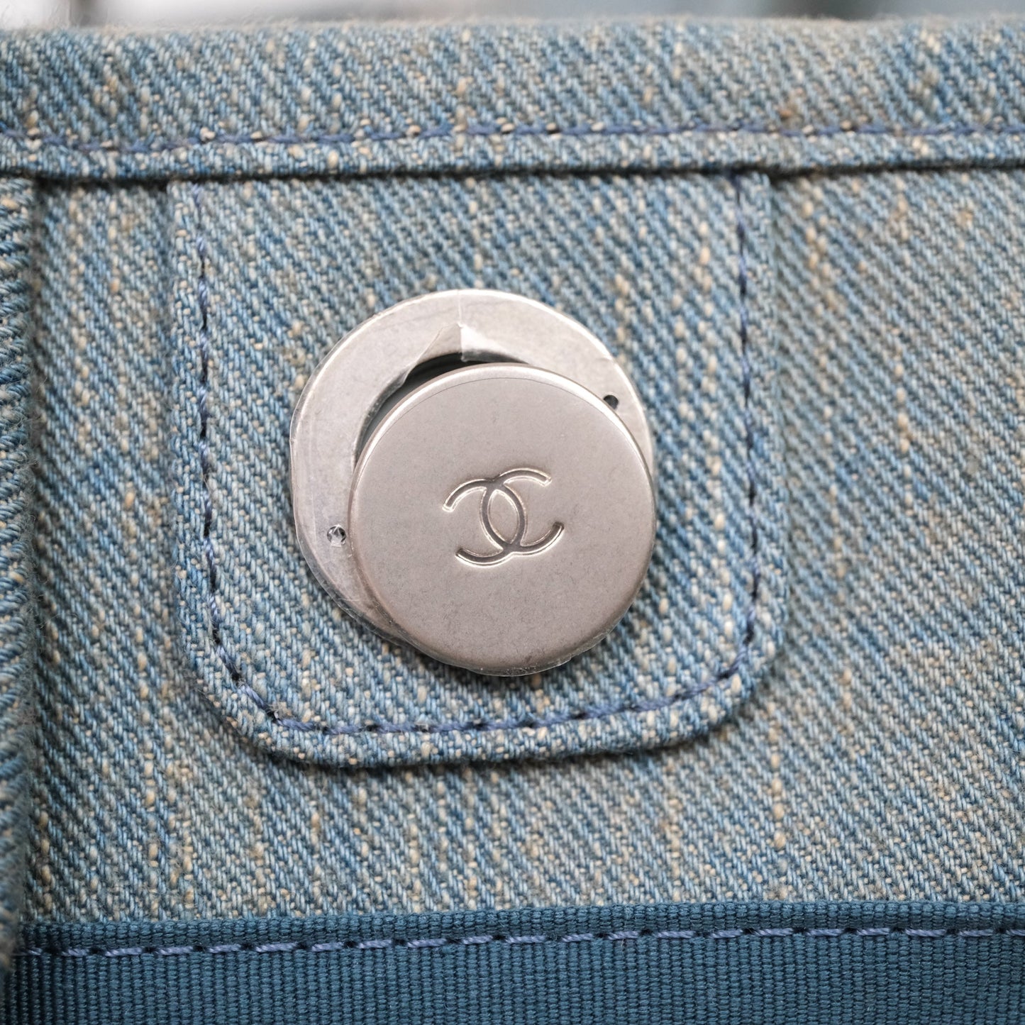 Chanel Large Deauville Tote Blue Washed Denim Matte Silver