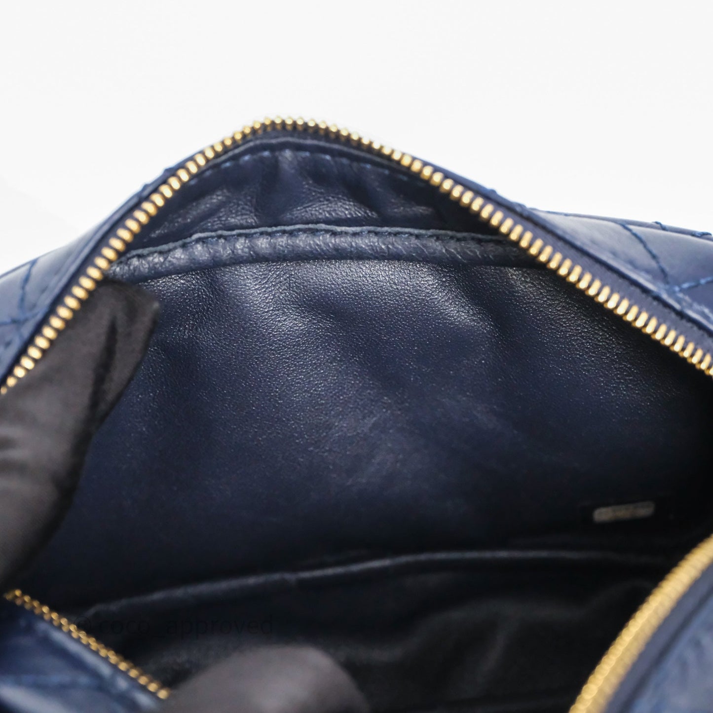 Chanel Quilted Mini Reissue Camera Case Navy Aged Calfskin Aged Gold Hardware