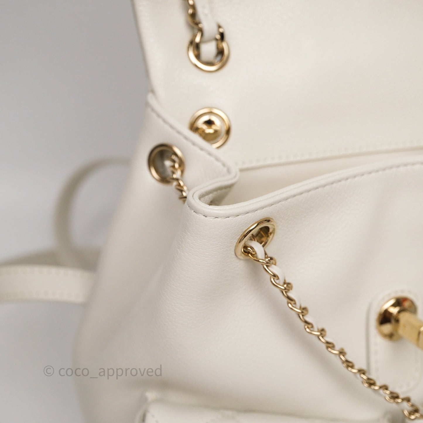 Chanel Duma Backpack Medium White Caviar Gold Hardware