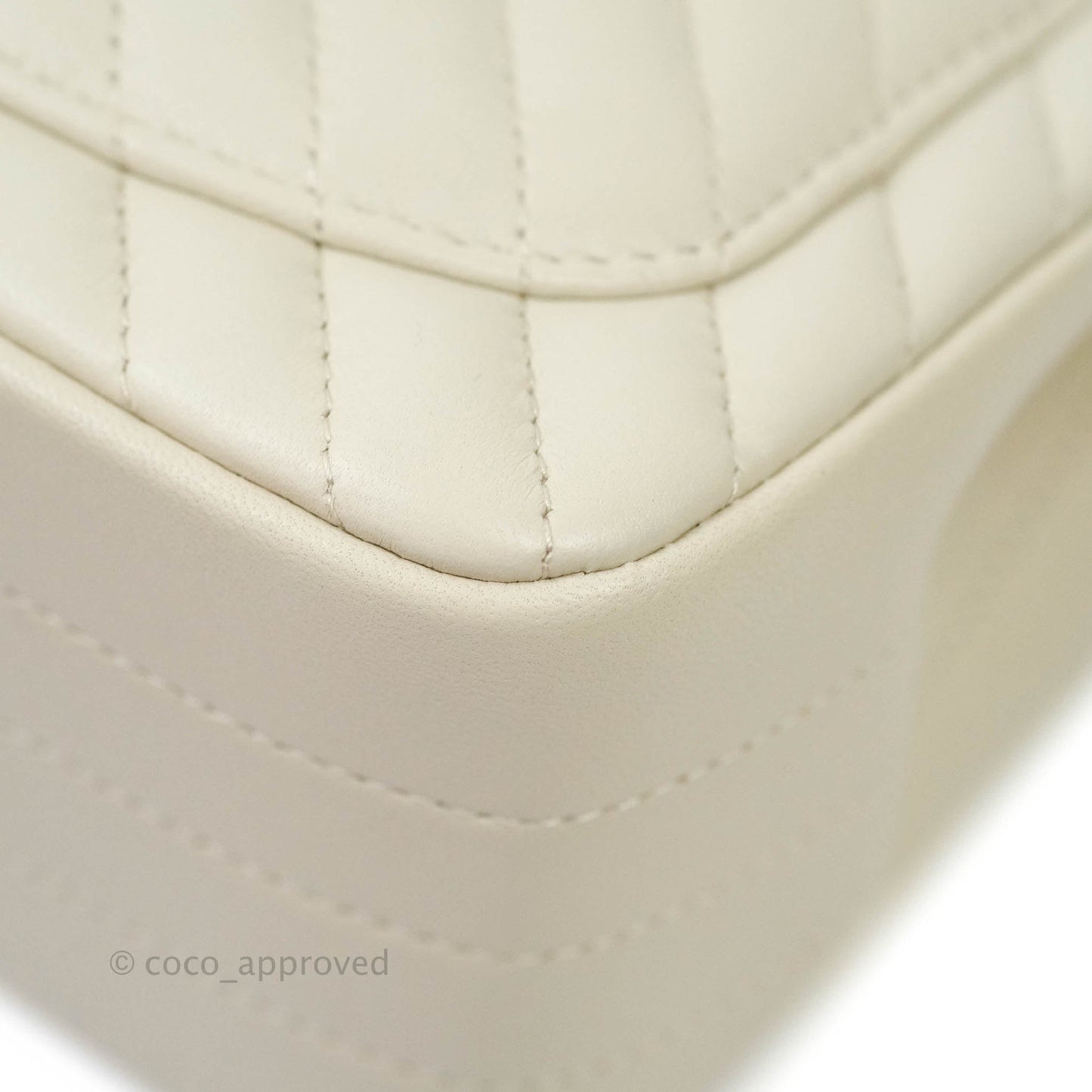 Chanel Mini Square Chevron White Ivory Lambskin Silver Hardware