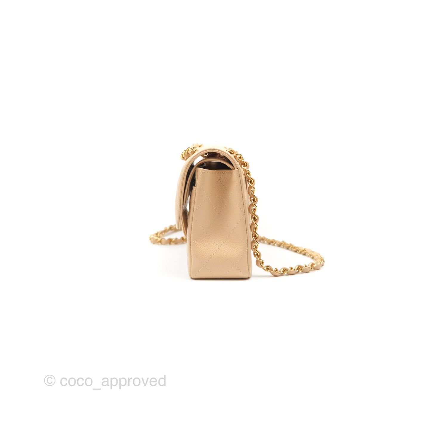 Chanel Small Quilted Classic Flap Beige Caviar Gold Hardware