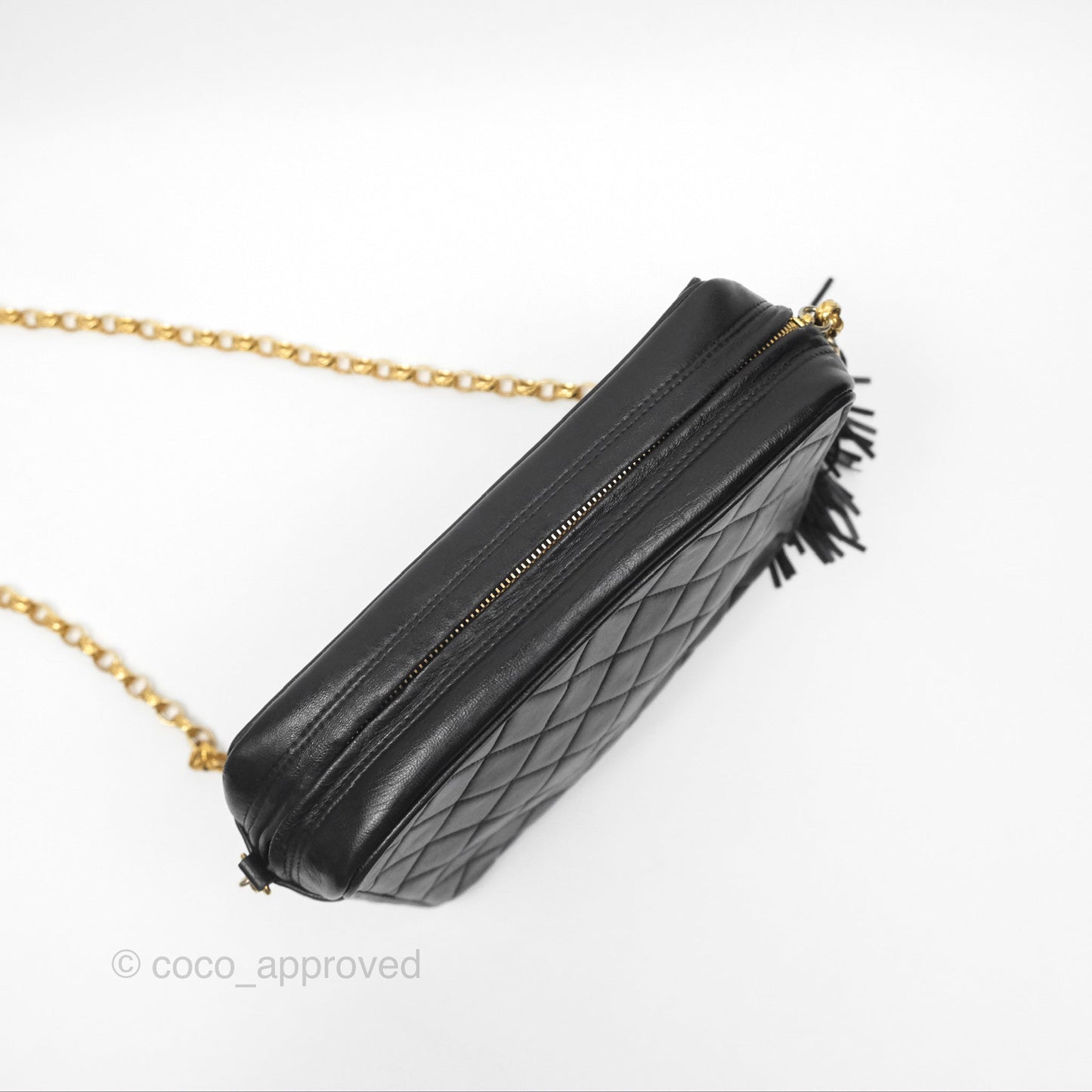 Chanel Vintage Diana Fringe Camera Bag Black Lambskin 24K Gold Hardware
