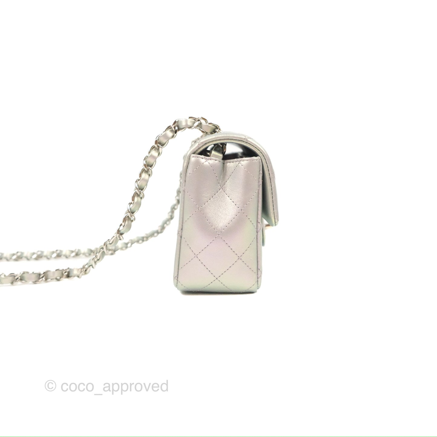 Chanel Quilted Mini Rectangular Iridescent Lilac Calfskin Silver Hardware