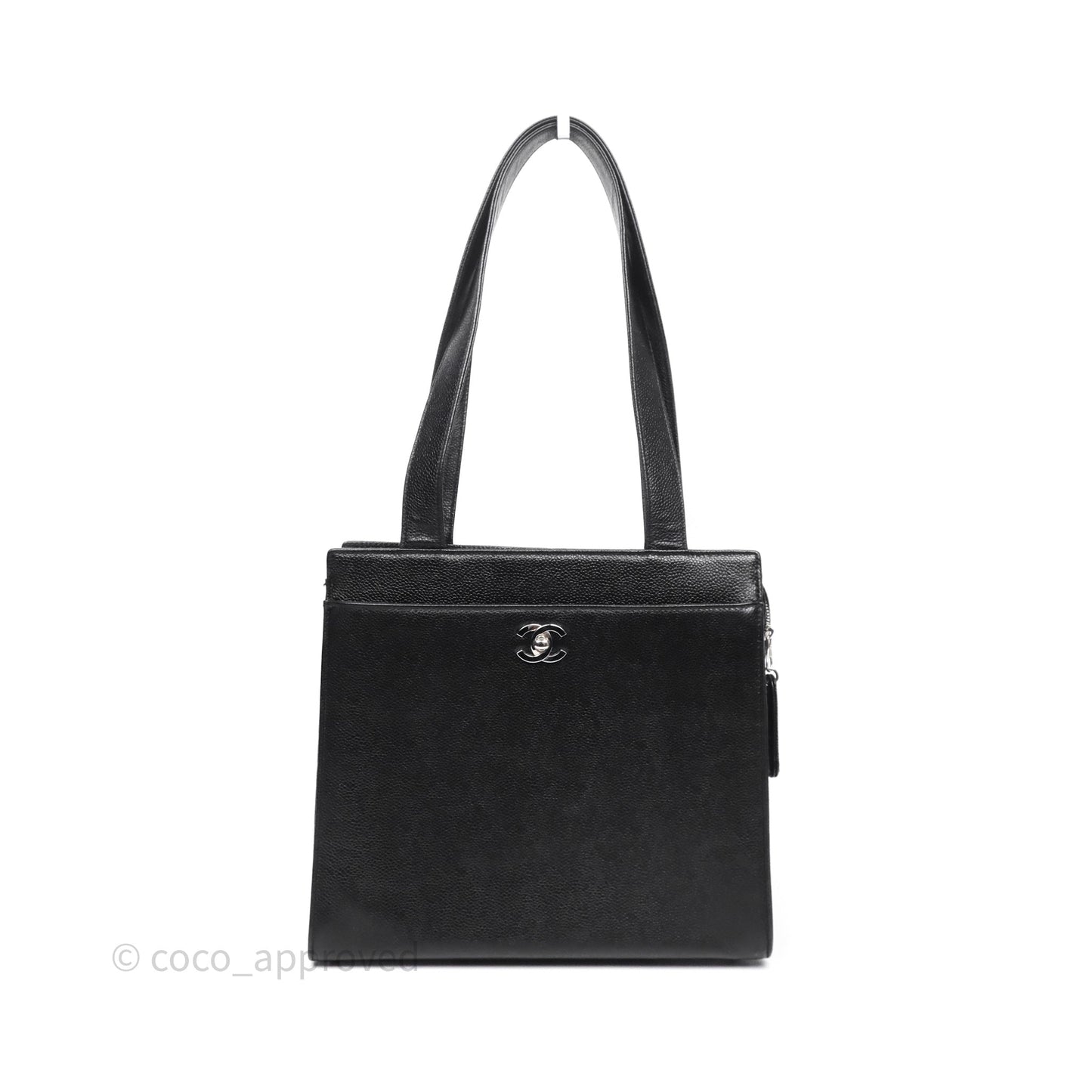 Chanel Vintage Tote Bag Black Caviar Silver Hardware