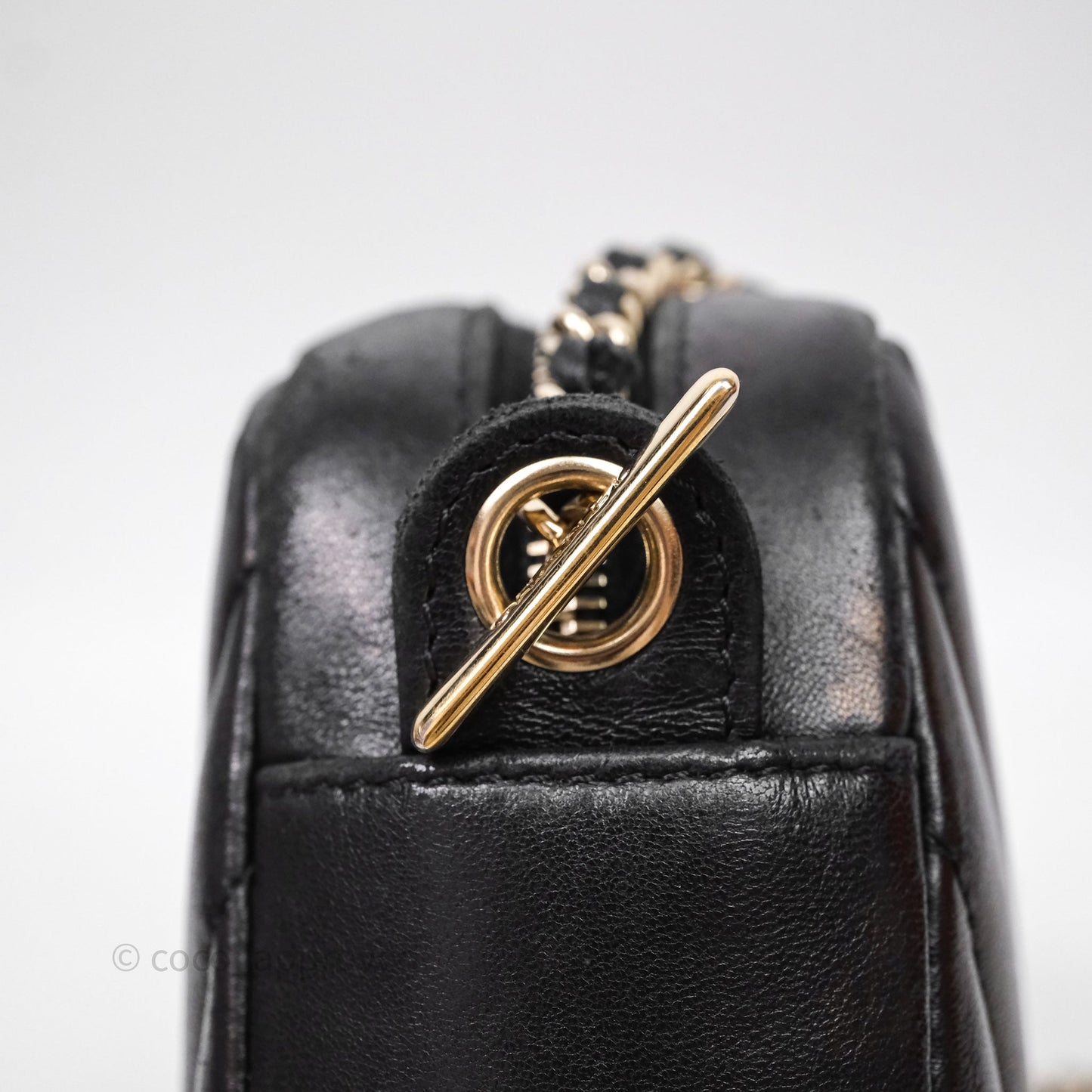 Chanel Chevron Camera Bag Black Lambskin Gold Hardware