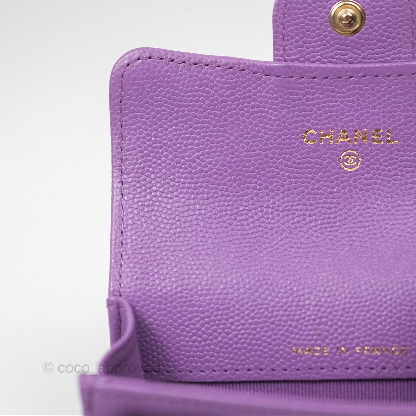 Chanel Classic Quilted Flap Card Holder Purple Caviar Gold Hardware