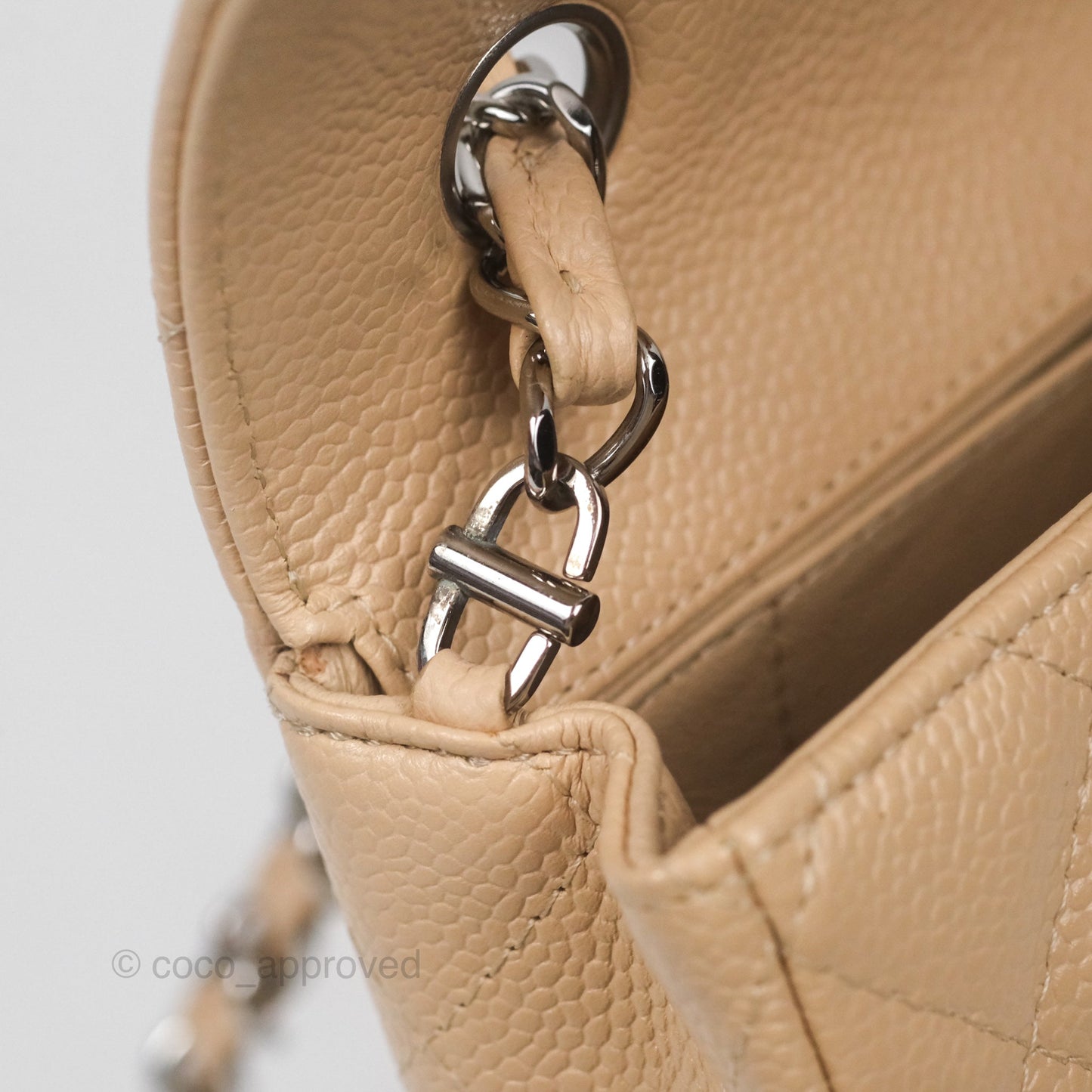 Chanel Quilted East West Flap Beige Caviar Silver Hardware
