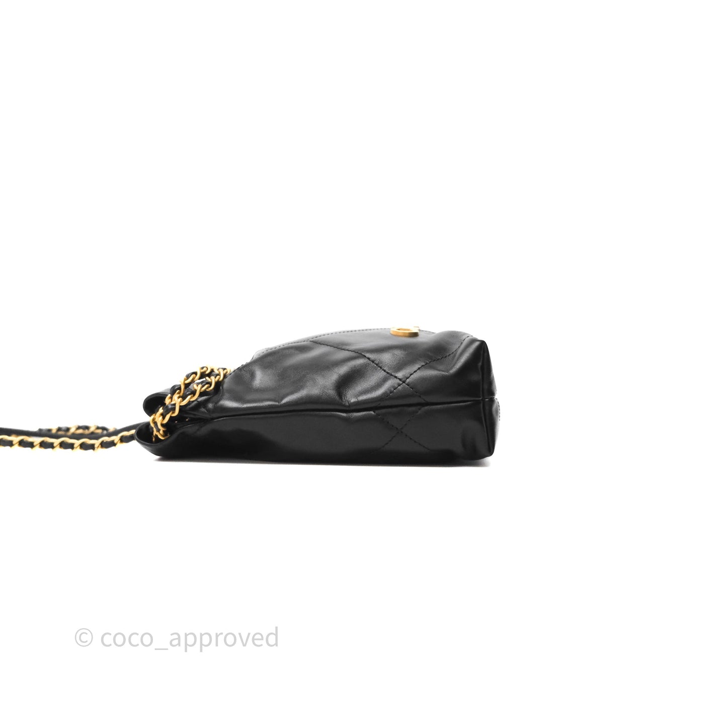 Chanel 22 Mini Bag Black Shiny Crumpled Calfskin Aged Gold Hardware