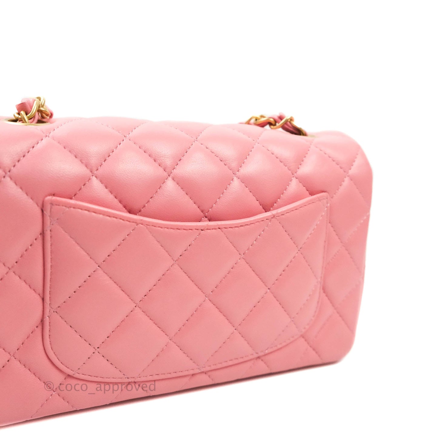 Chanel Classic Quilted Mini Rectangular Flap Pink Lambskin Aged Gold Hardware
