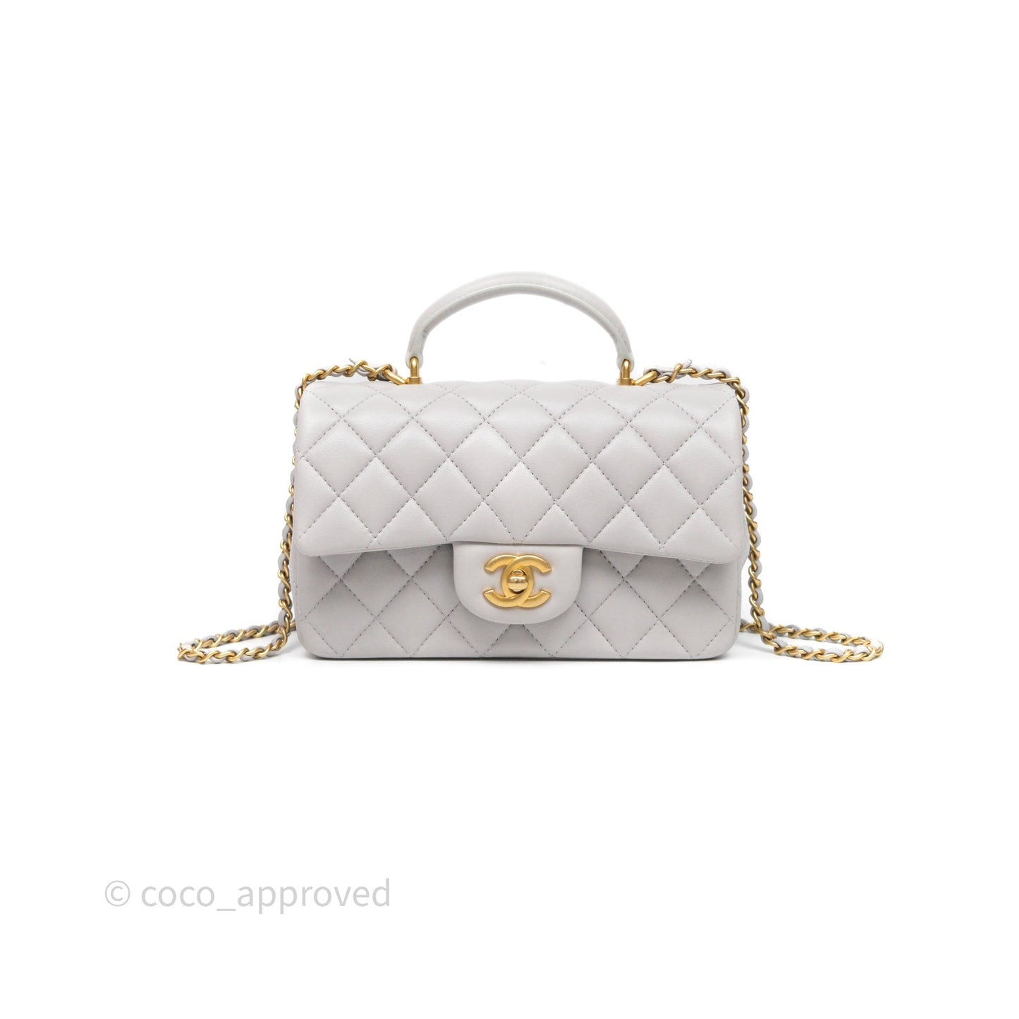 Chanel Top Handle Mini Rectangular Flap Bag Grey Lambskin Aged Gold Hardware