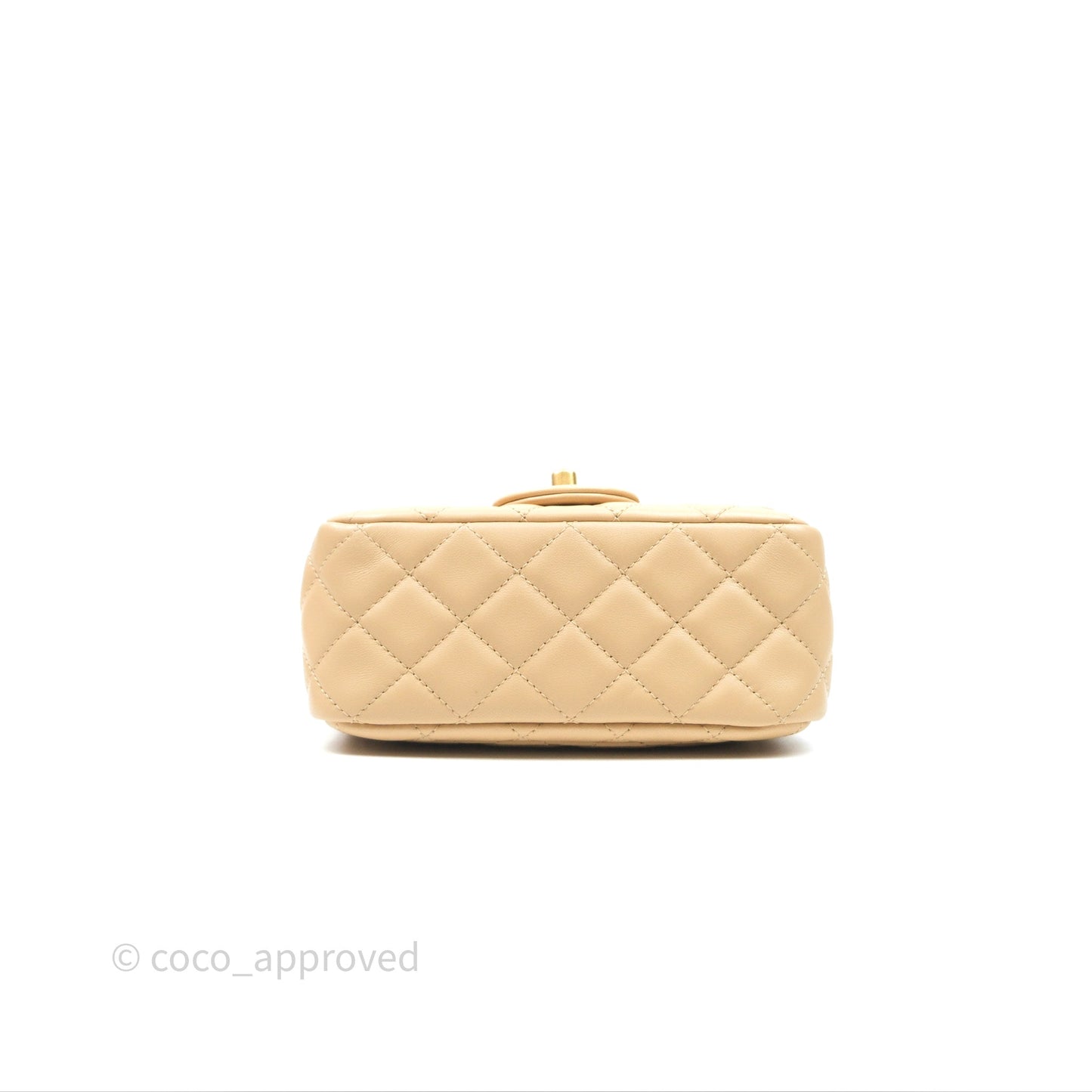 Chanel Pearl Crush Mini Square Quilted Beige Lambskin Aged Gold Hardware