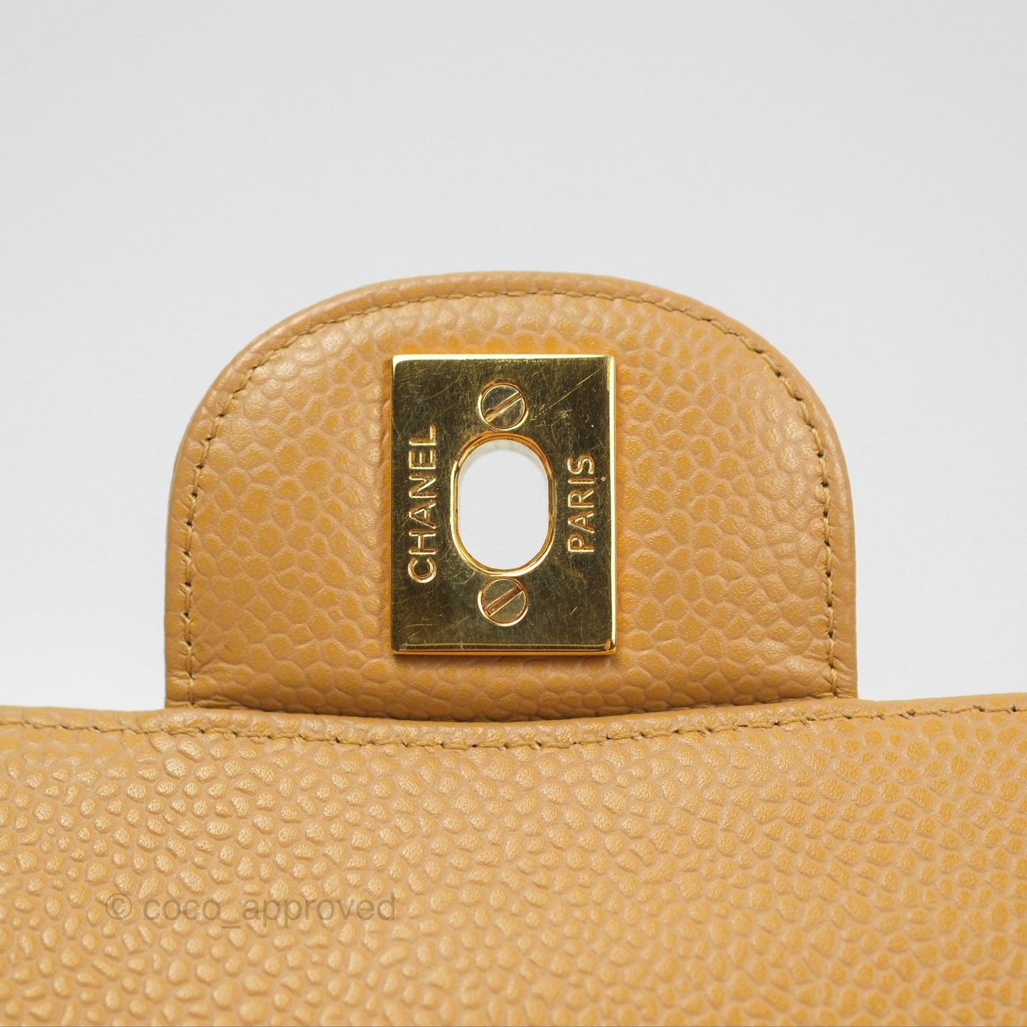 Chanel Classic M/L Medium Flap Quilted Dark Beige Caviar 24K Gold Hardware