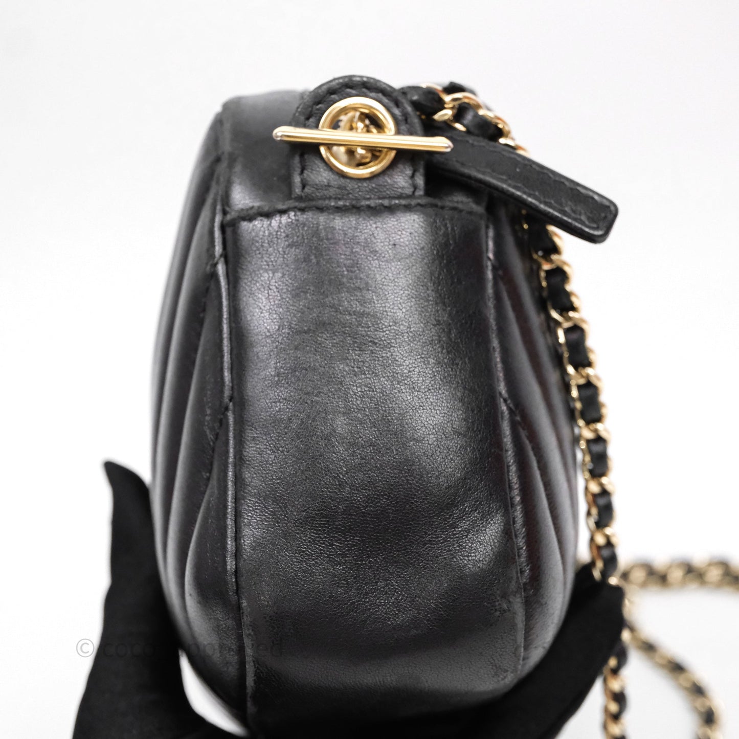 Chanel Chevron Camera Bag Black Lambskin Gold Hardware