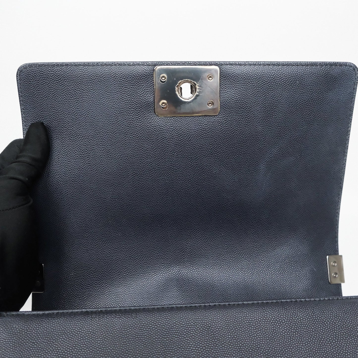 Chanel Medium Boy Chevron Dark Navy Caviar Silver Hardware