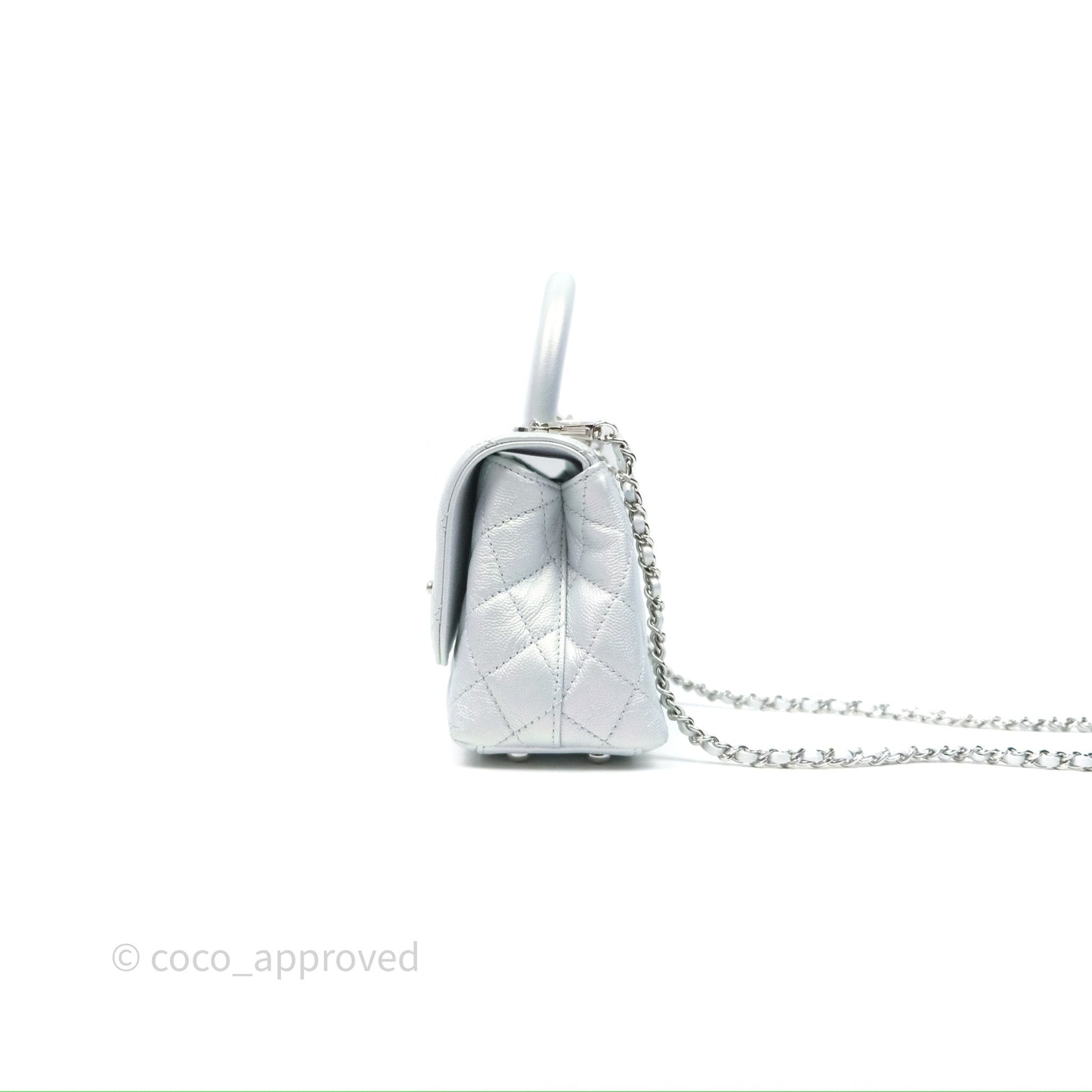 Chanel Mini Coco Handle Quilted Iridescent Light Blue Caviar Rainbow Hardware