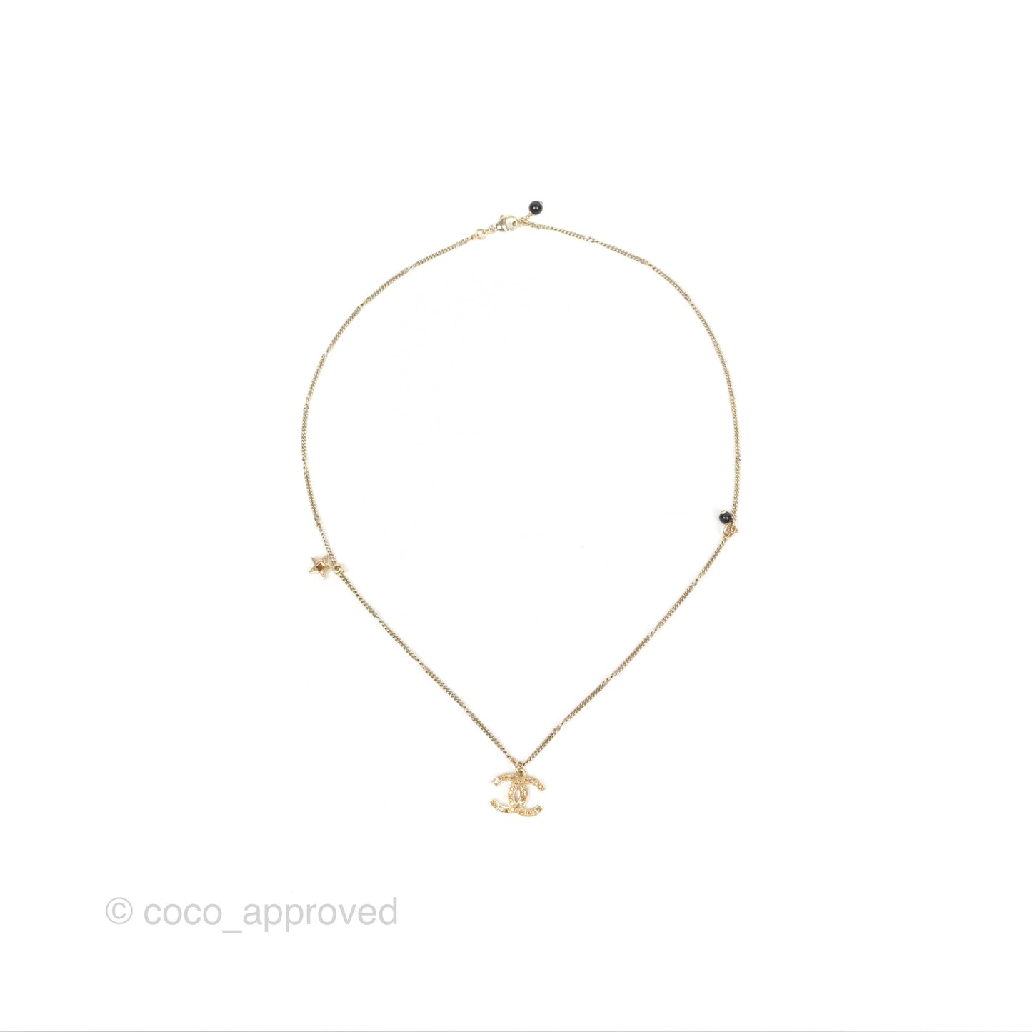 Chanel CC Star Yellow Rhinestone Necklace Gold Tone 21S