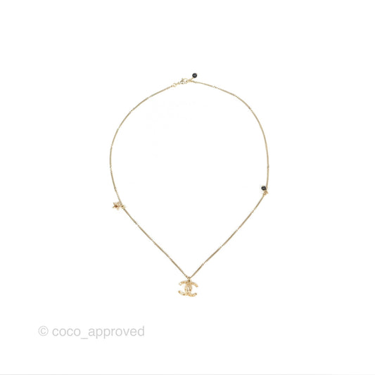 Chanel CC Star Yellow Rhinestone Necklace Gold Tone 21S