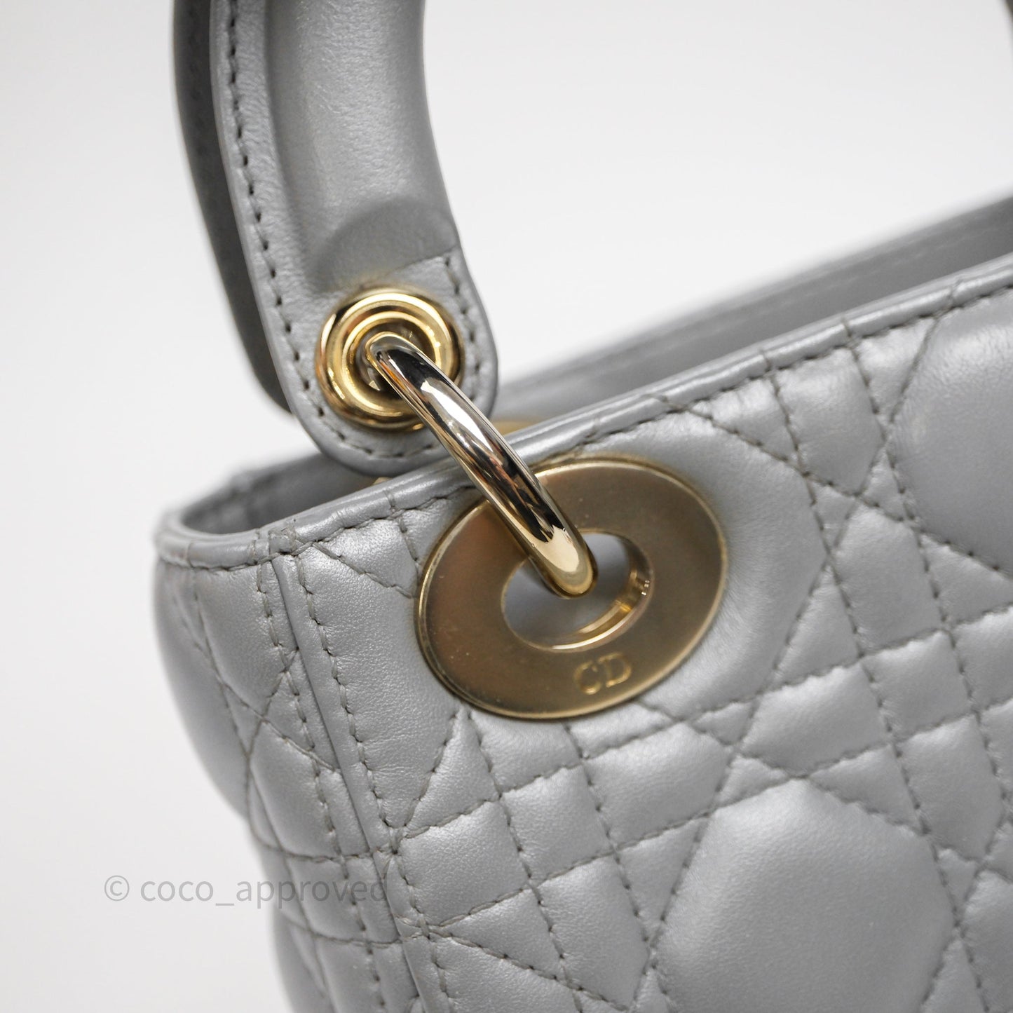 Christian Dior Mini Lady Dior Iridescent Grey Lambskin Cannage Gold Hardware