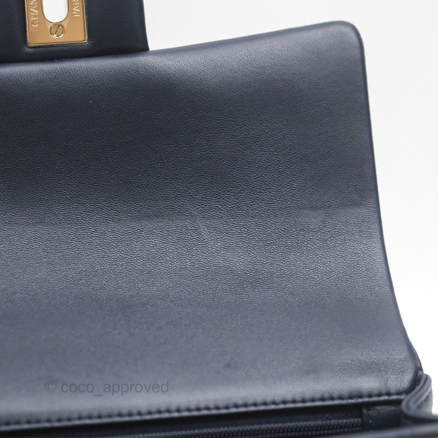 Chanel Top Handle Mini Rectangular Flap Bag Navy Lambskin Gold Hardware