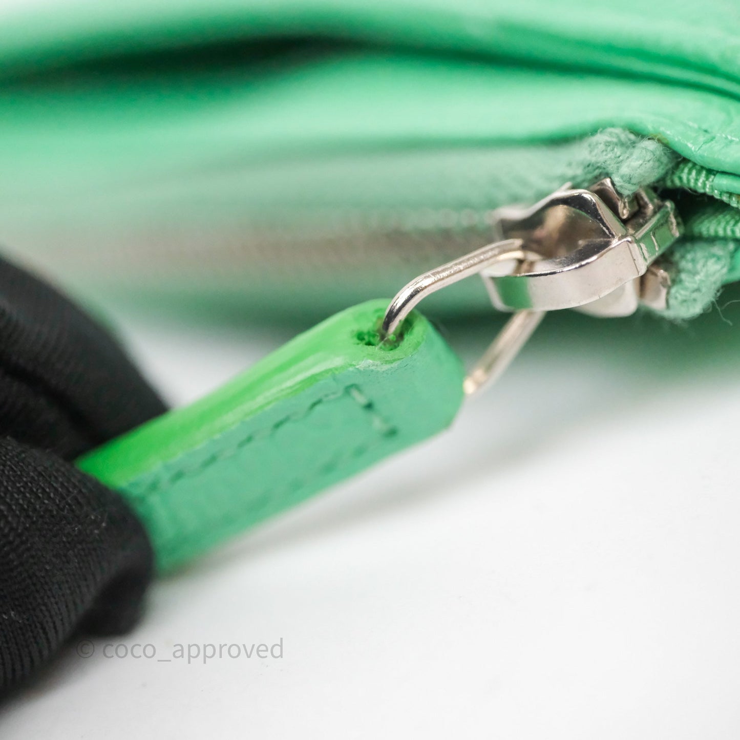Chanel Long Zip Chevron Green Wallet Silver Hardware
