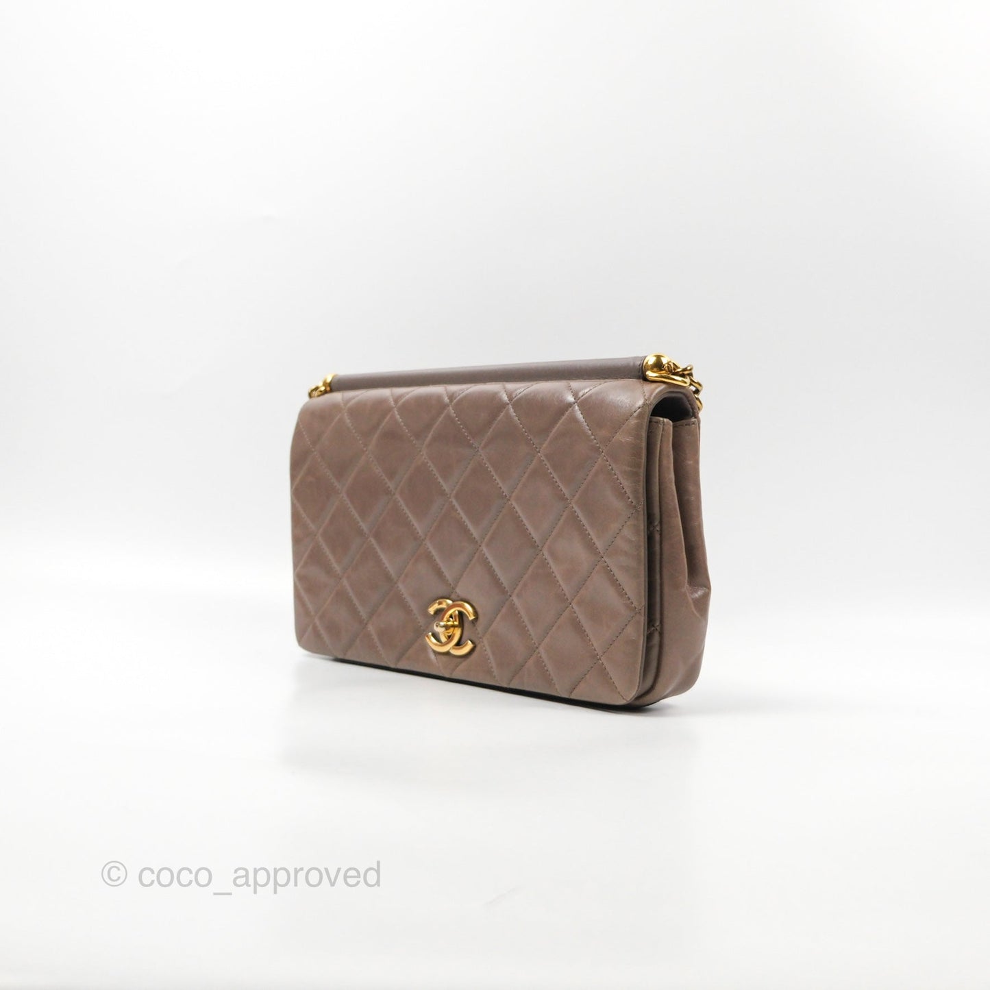 Chanel Gold Bar Single Flap Dark Grey Glazed Calfskin Gold Hardware