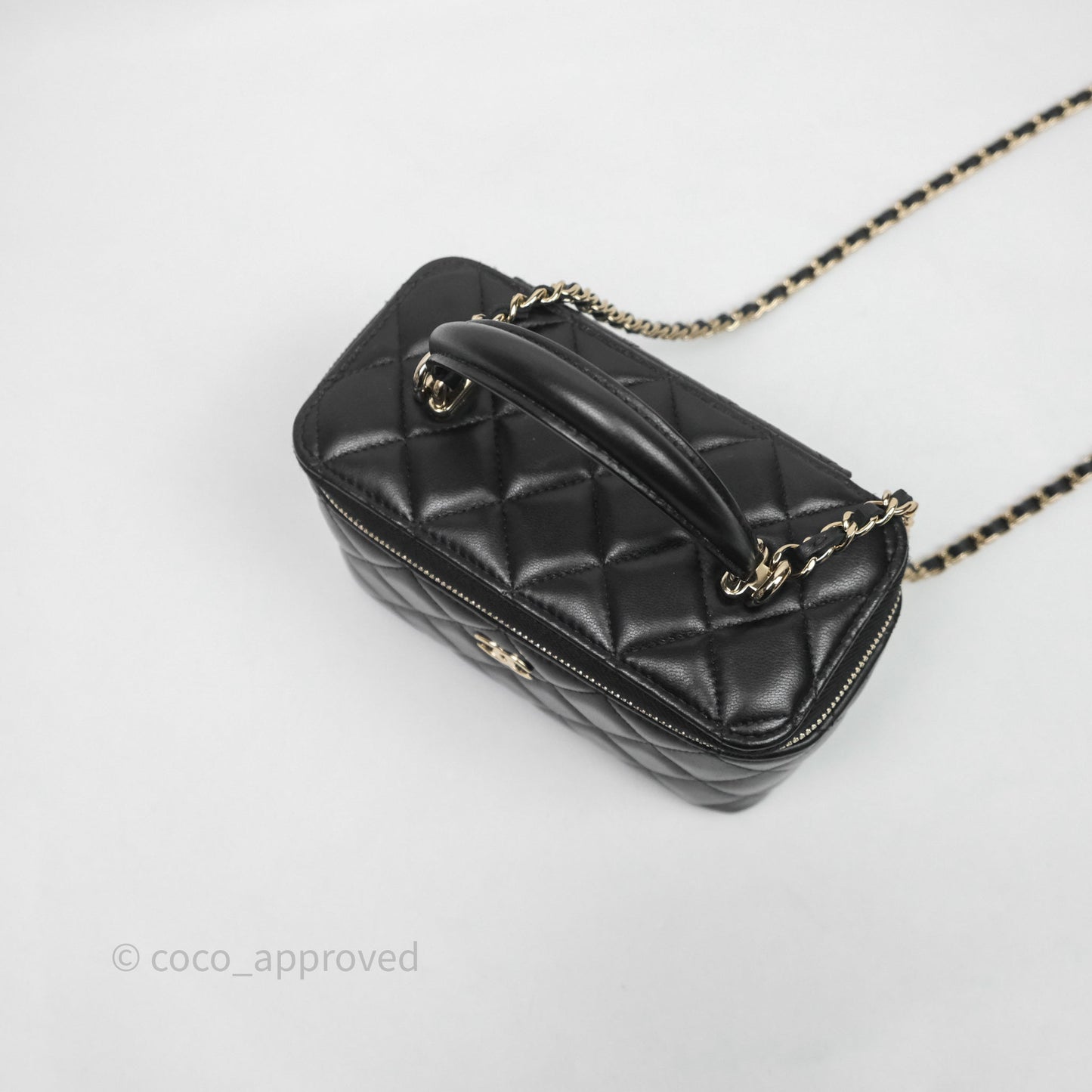 Chanel Vanity Rectangular Top Handle Black Lambskin Light Gold Hardware