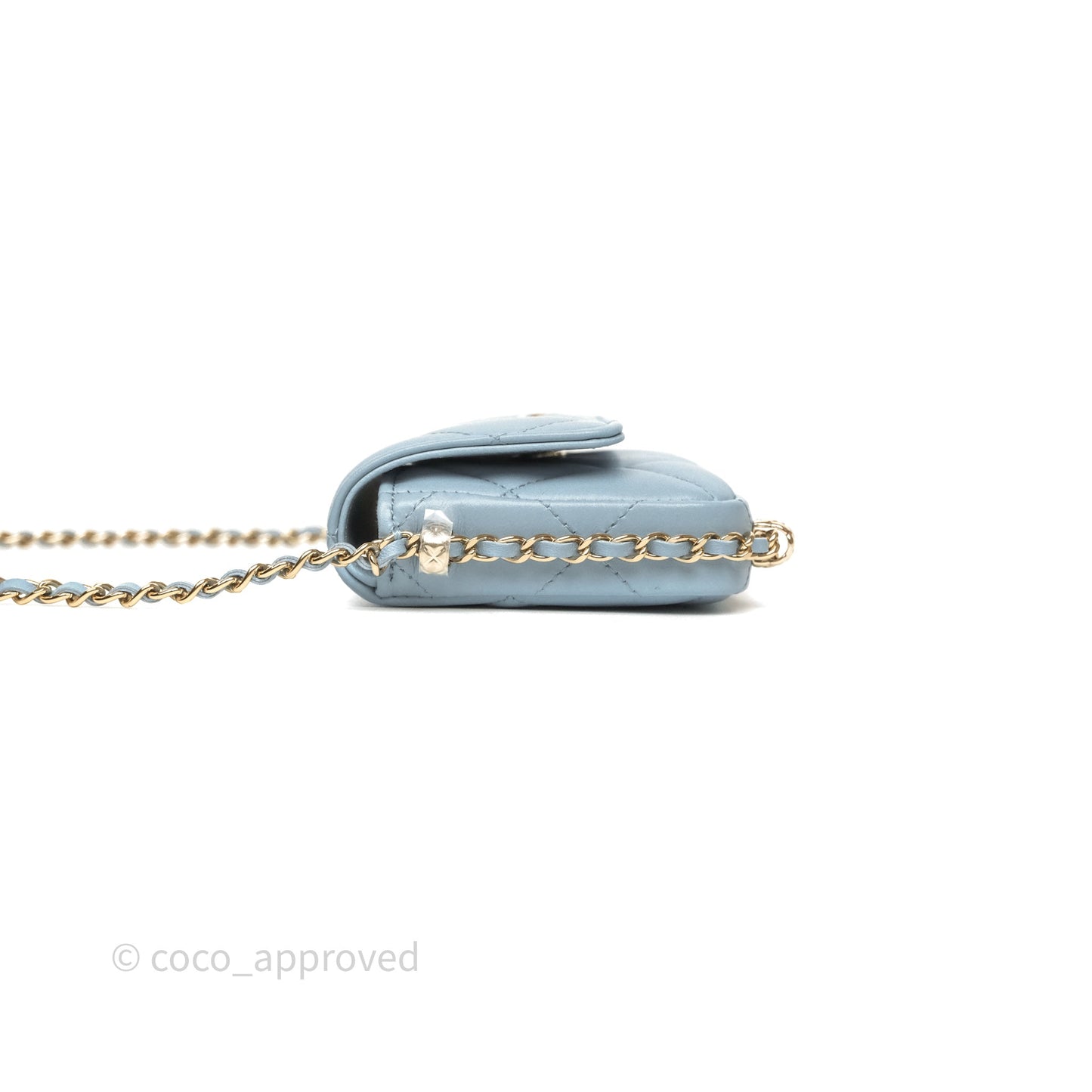 Chanel Mini Chain Around Clutch With Chain Blue Lambskin Gold Hardware