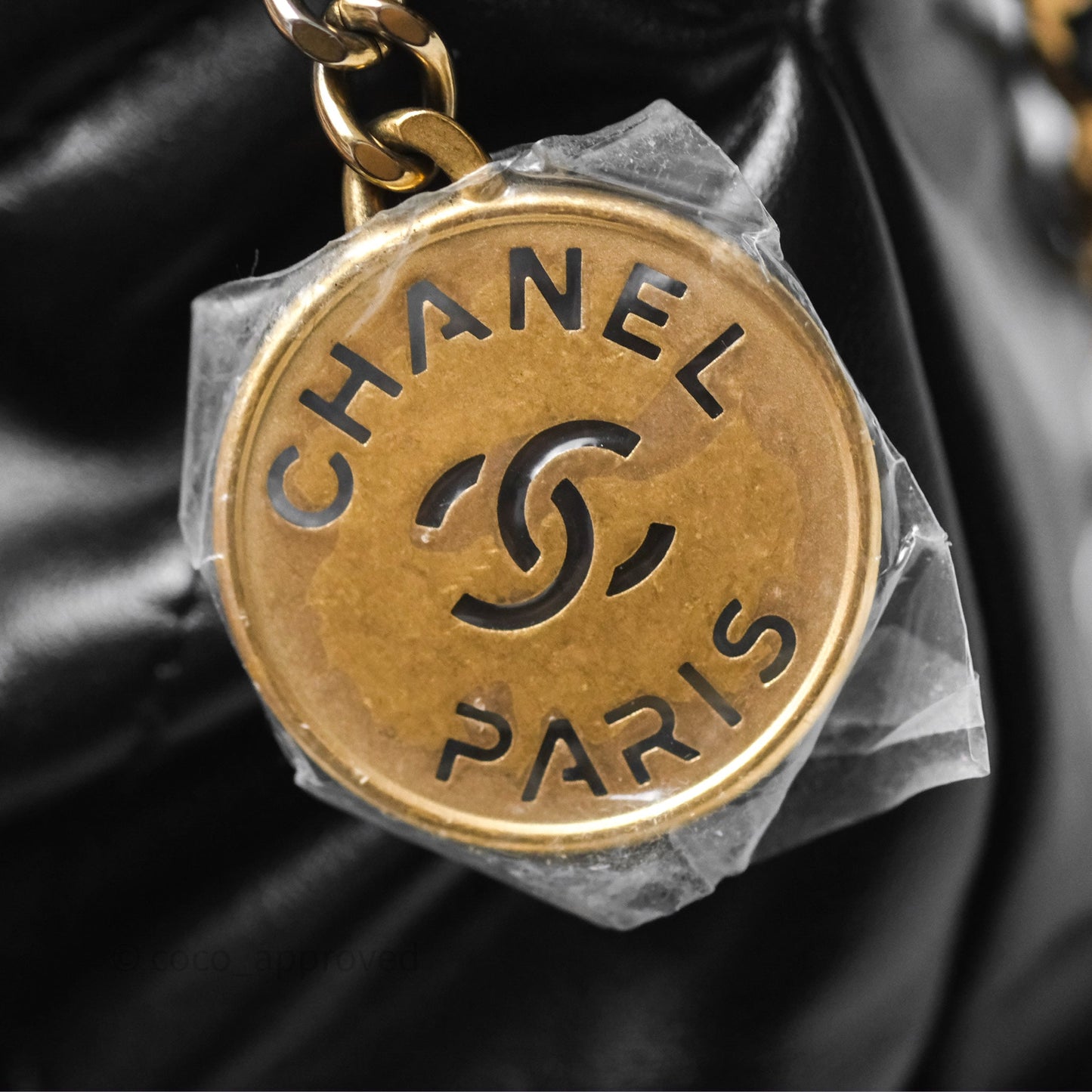Chanel 22 Mini Bag Black Crumpled Calfskin Aged Gold Hardware