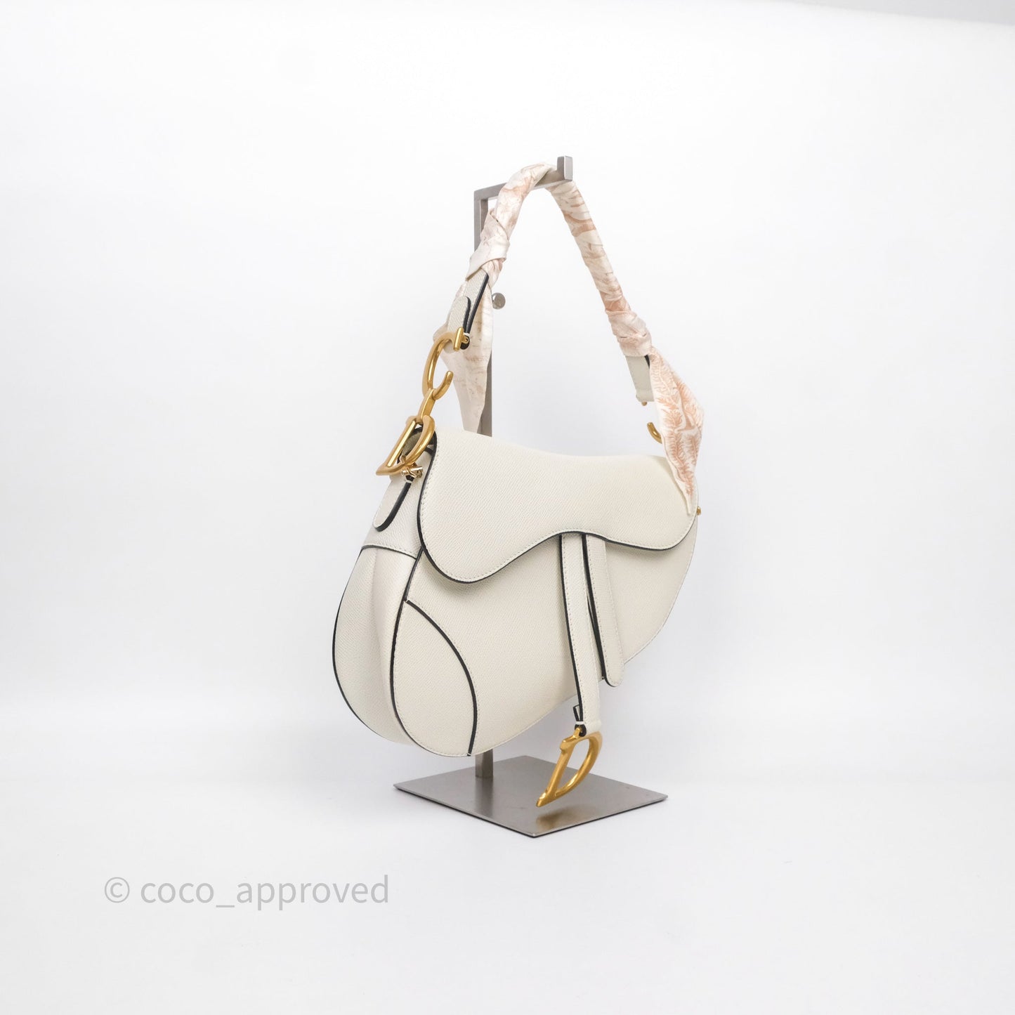 Christian Dior Saddle Bag White Grained Calfskin Gold Hardware