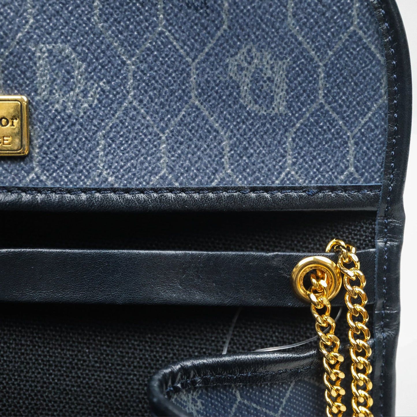 Christian Dior Vintage Honeycomb Flap Bag Navy Gold Hardware