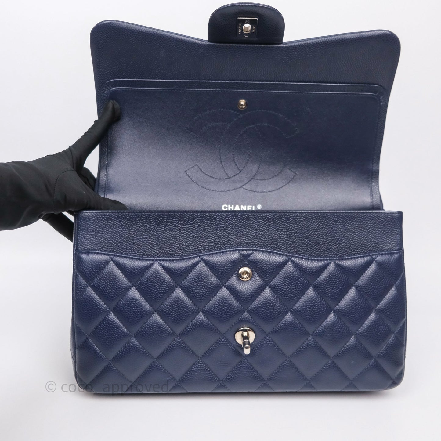 Chanel Jumbo Double Flap Navy Caviar Silver Hardware⁣⁣