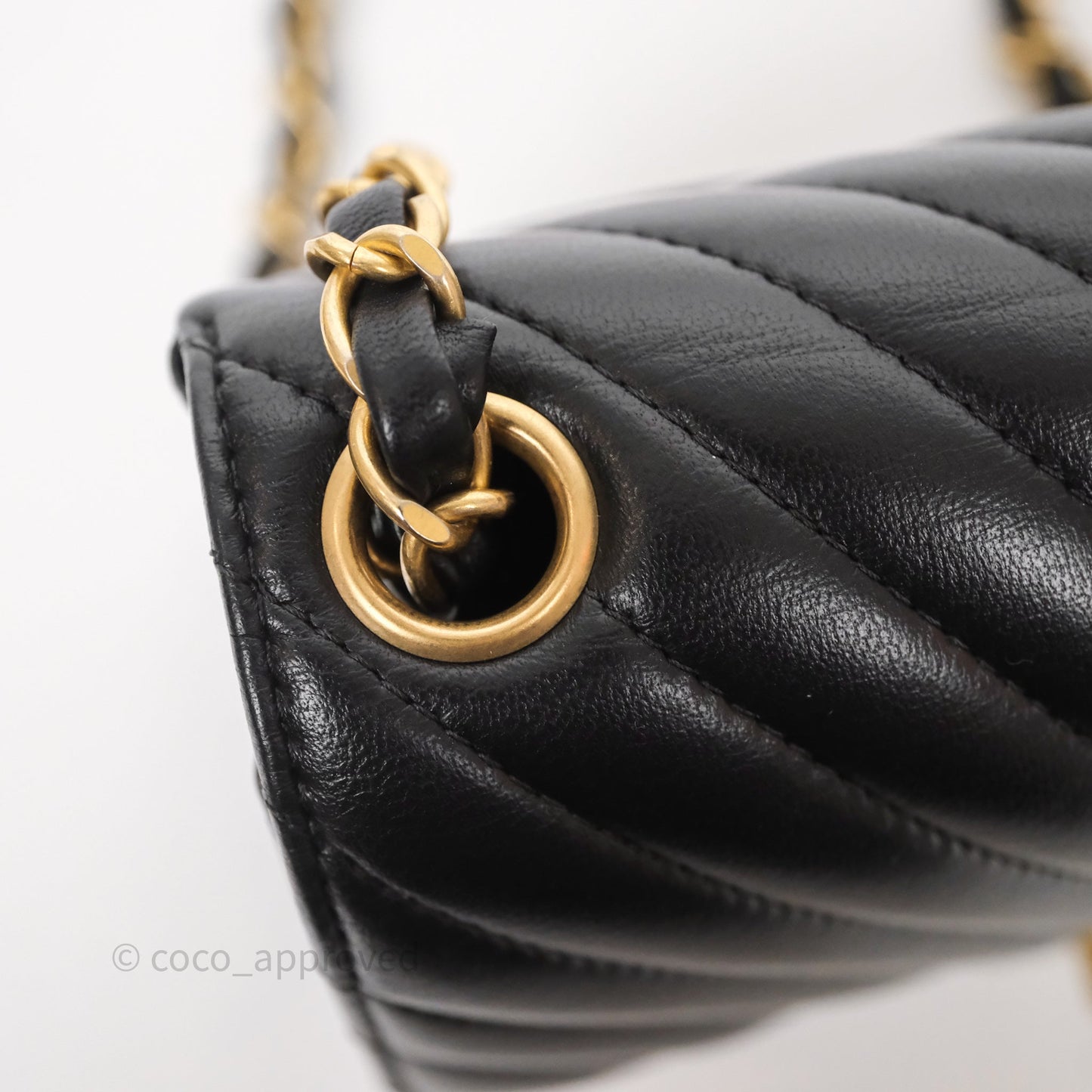 Chanel Mini Square Flap Chevron Black Lambskin Aged Gold Hardware
