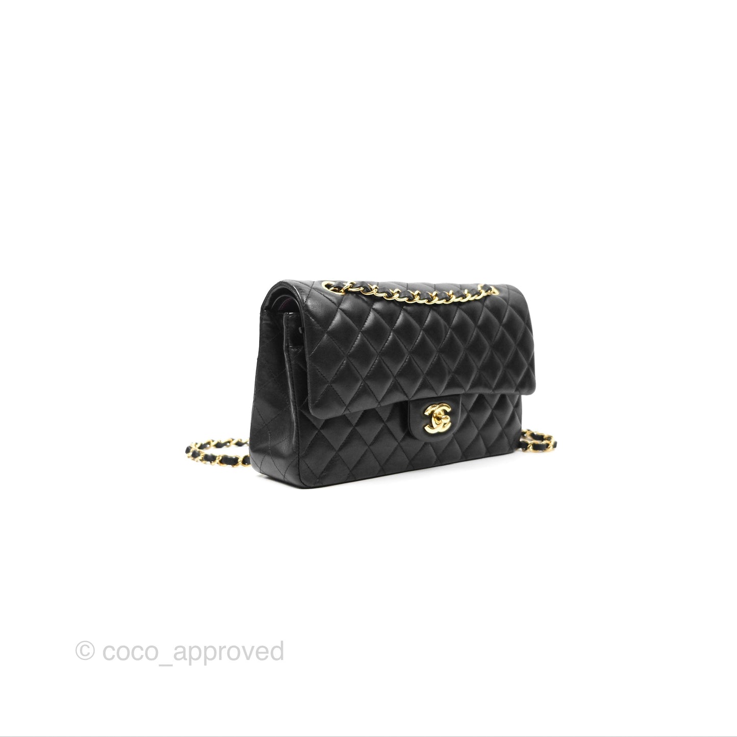 Chanel Classic M/L Medium Flap Quilted Black Lambskin Gold Hardware