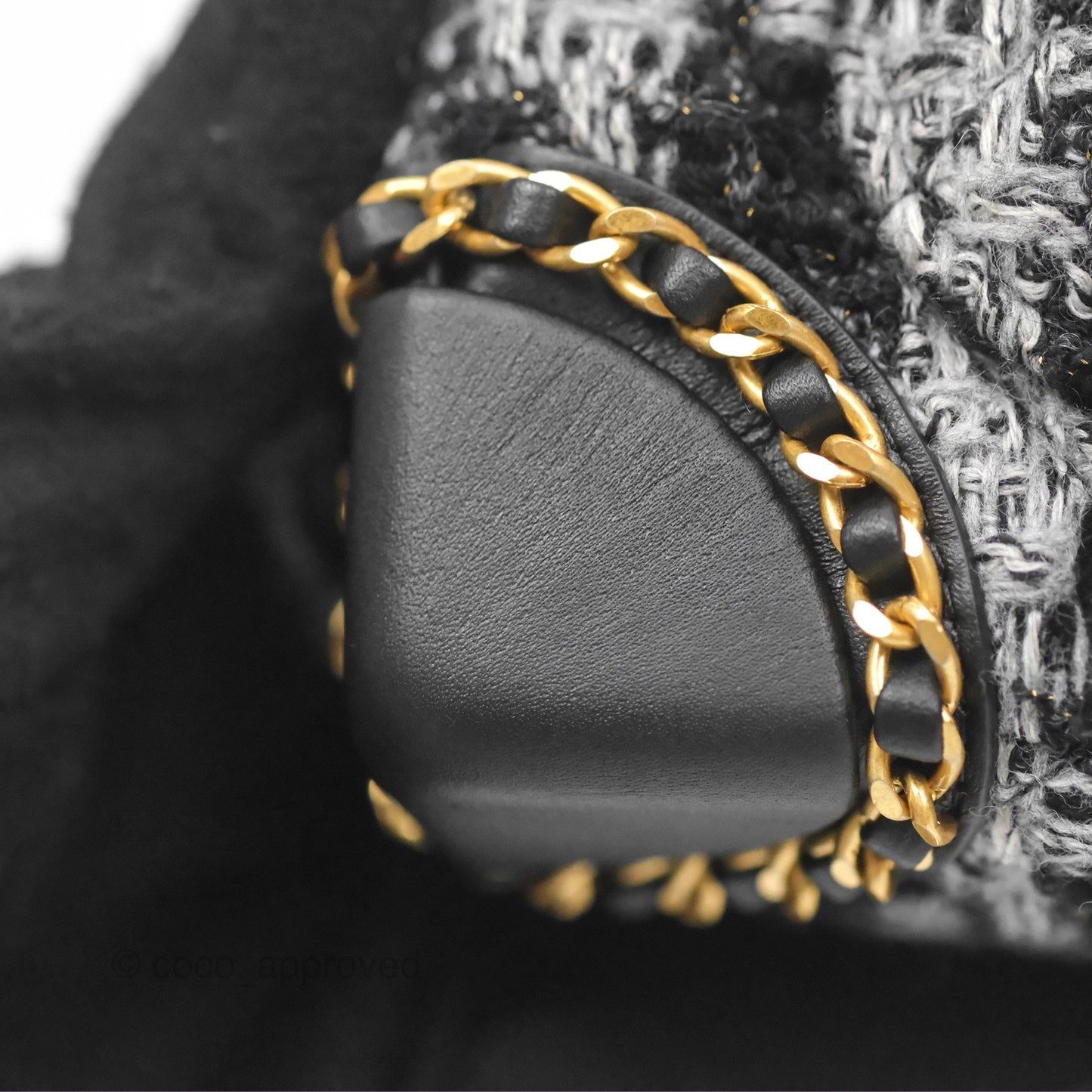 Chanel Mini Flag Bag Black & Grey Tweed Aged Gold Hardware