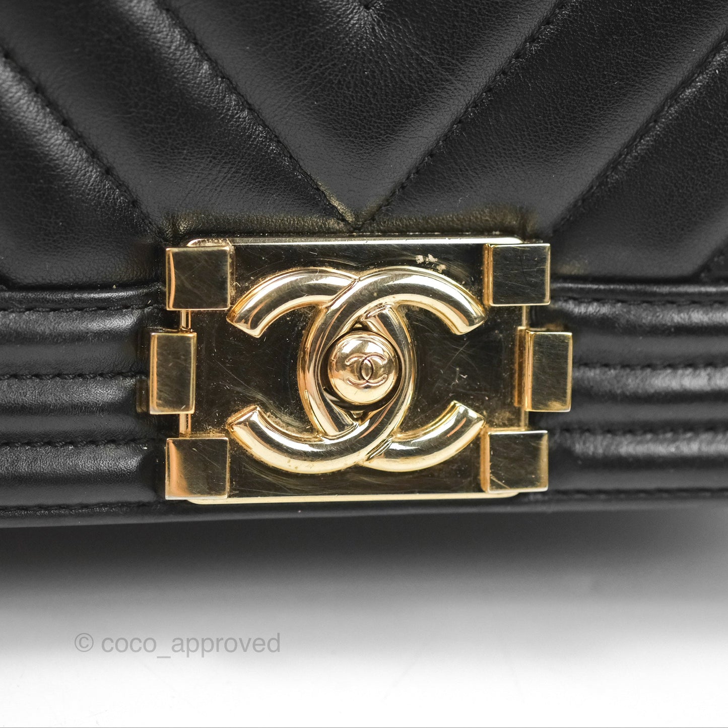 Chanel Chevron Small Boy Black Calfskin Gold Hardware