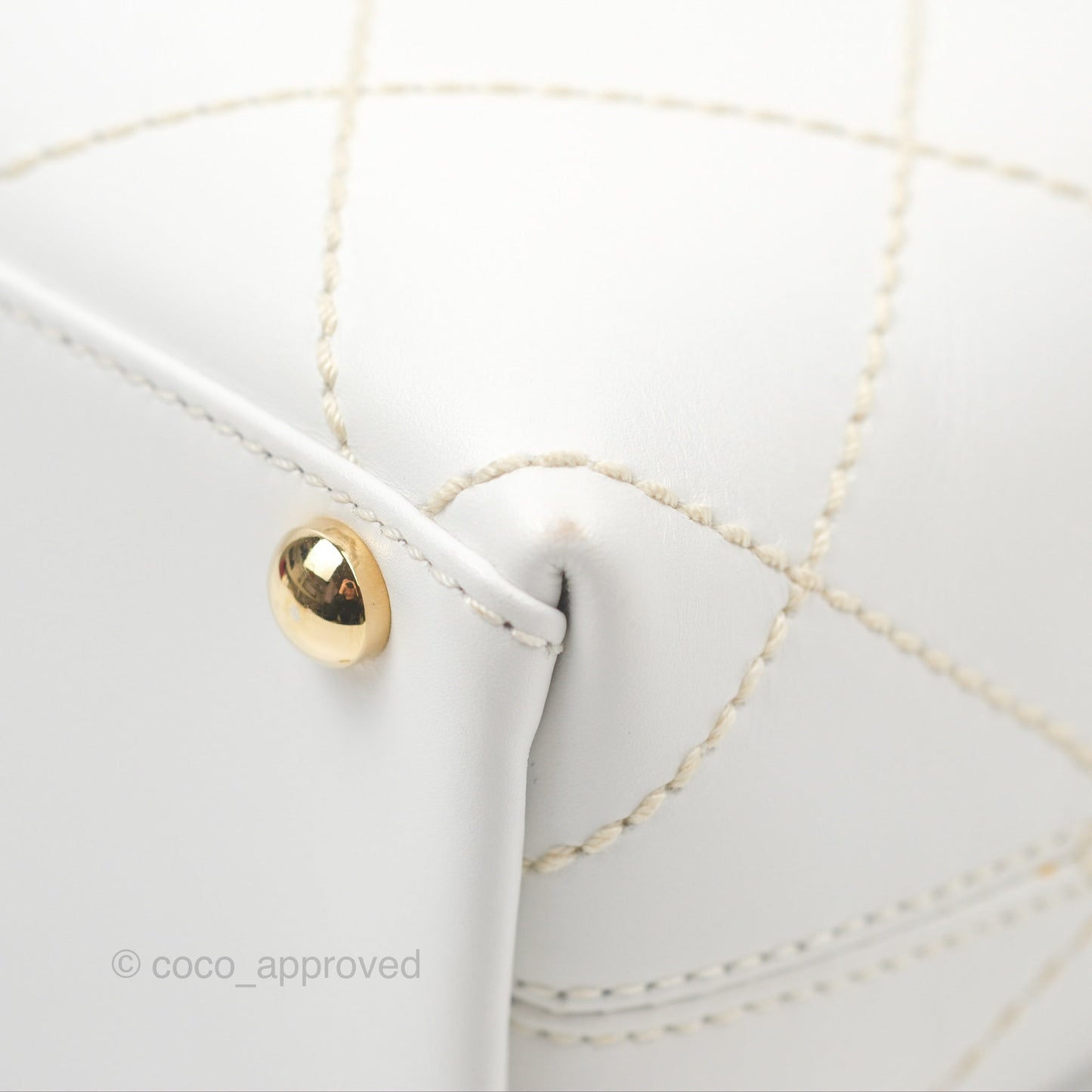Chanel Vintage Quilted CC Tote Bag White Calfskin Gold Hardware