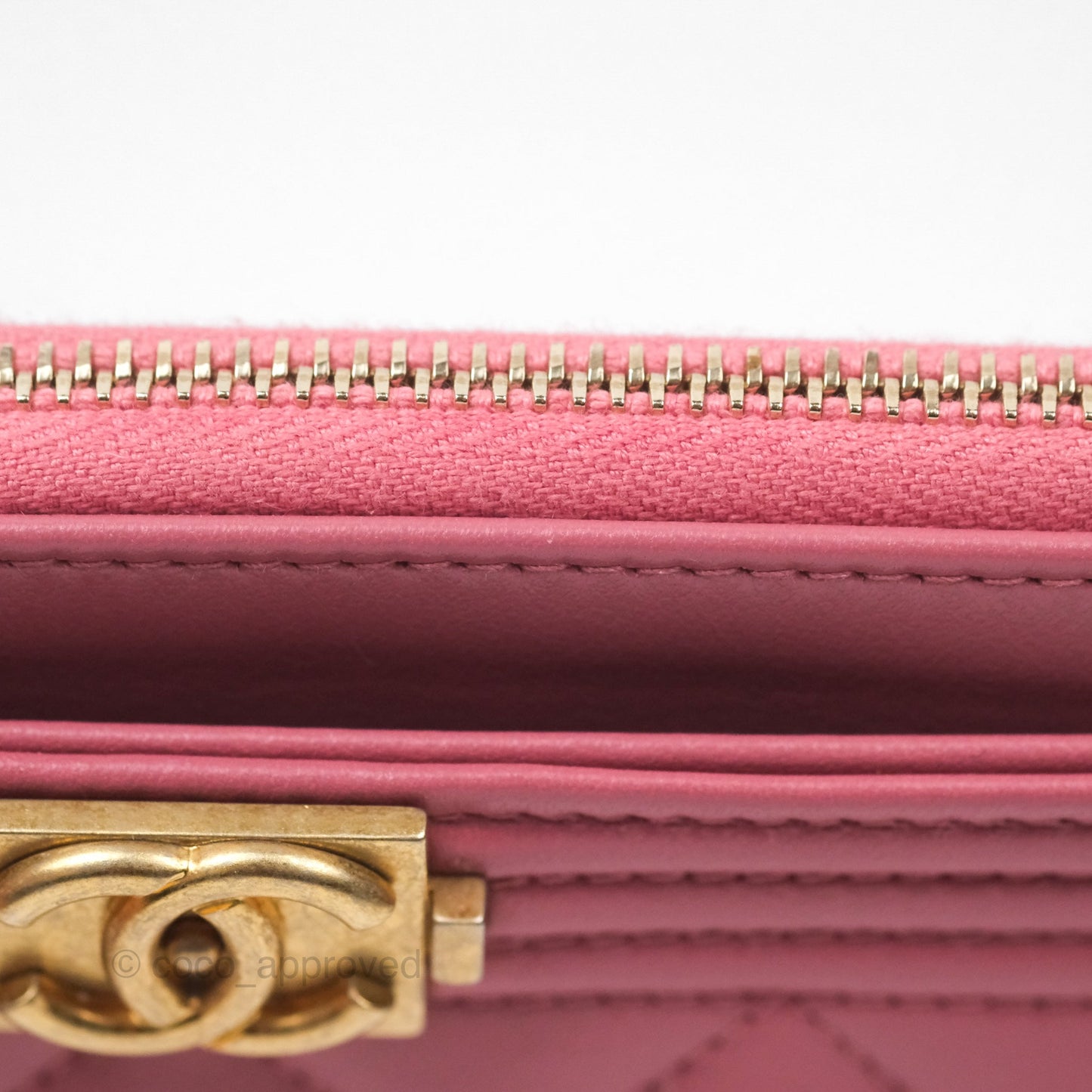 Chanel Boy Long Pouch Wallet Dusty Pink Lambskin Aged Gold Hardware