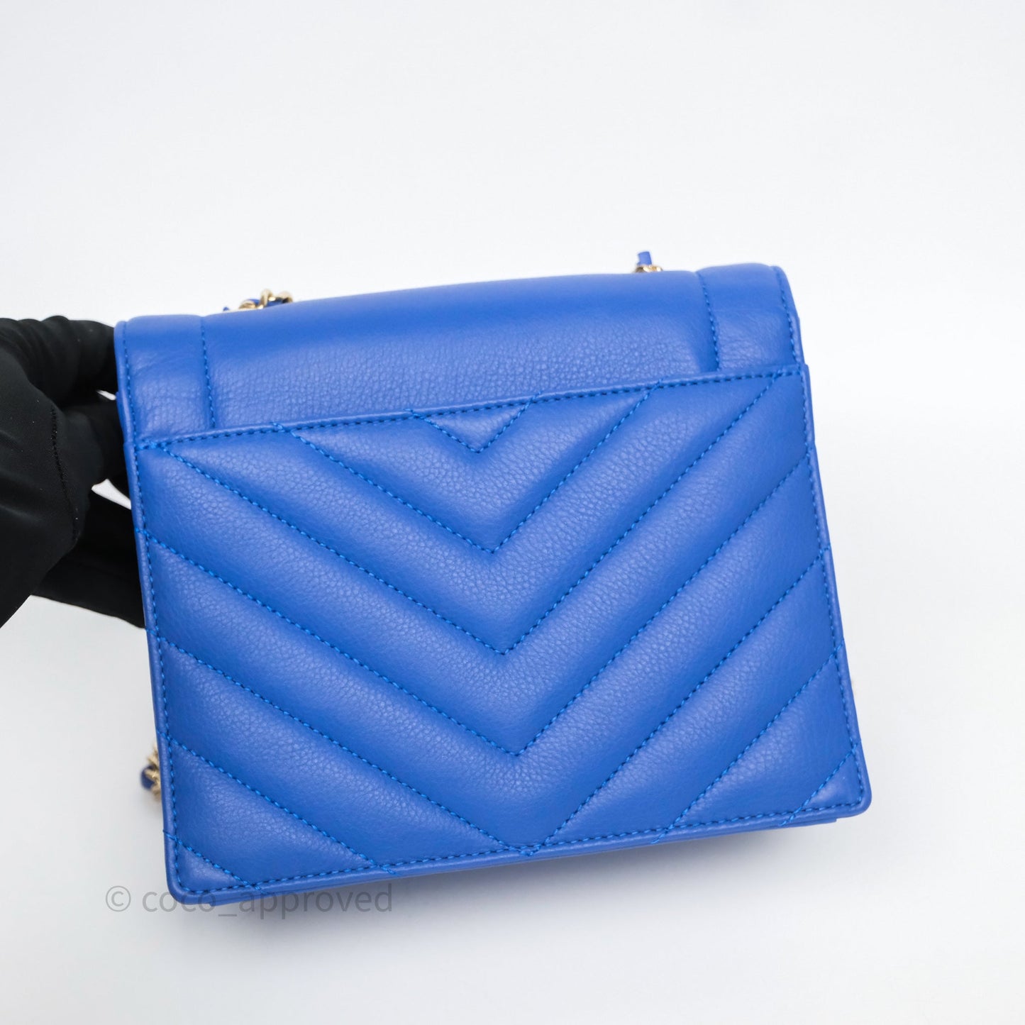 Chanel Chevron Square Envelope Flap Bag Royal Blue Calfskin Gold Hardware 19C