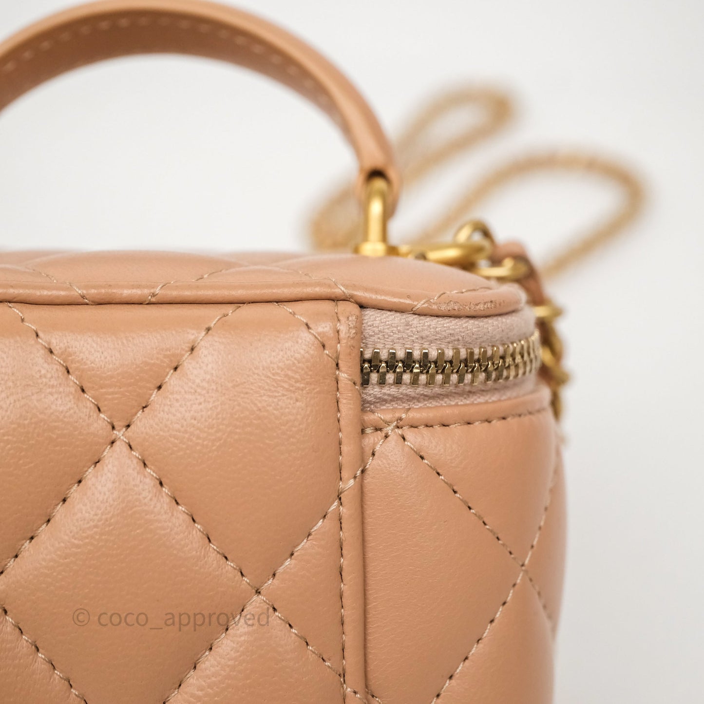 Chanel Mini Top Handle Vanity With Chain Beige Lambskin Aged Gold Hardware