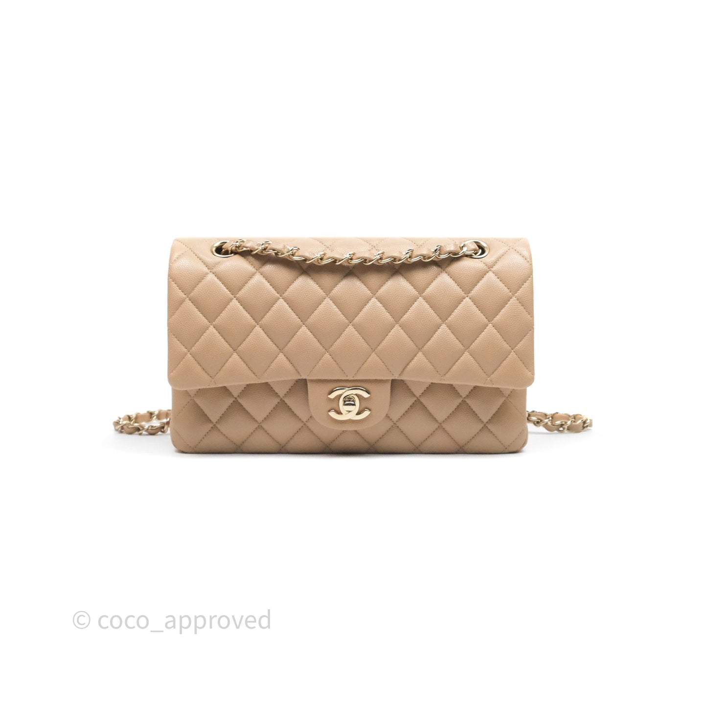 Chanel Classic M/L Medium Double Flap Dark Beige Caviar Gold Hardware 19B