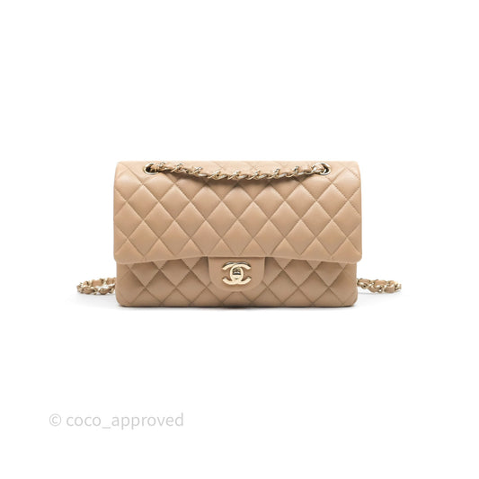 Chanel Classic M/L Medium Double Flap Dark Beige Caviar Gold Hardware 19B