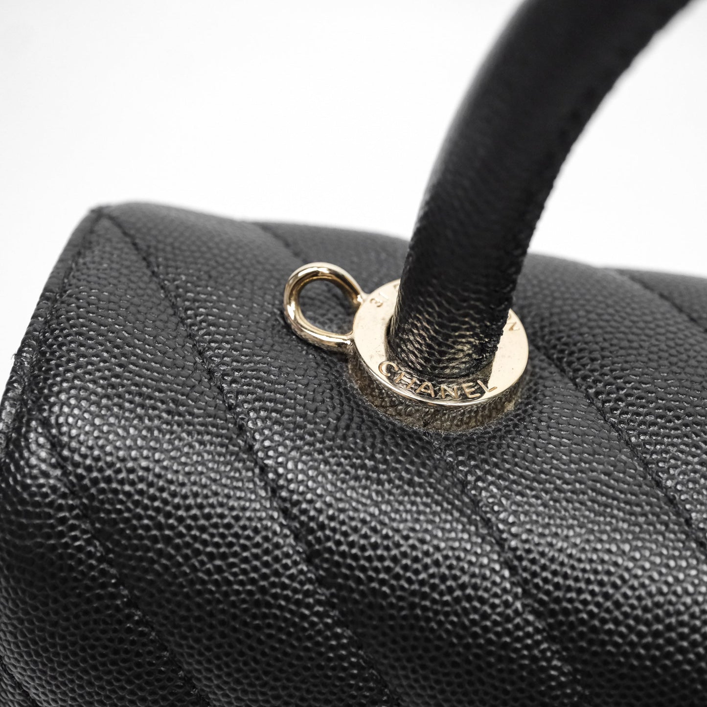 Chanel Small Coco Handle Chevron Black Caviar Gold Hardware Lizard Handle