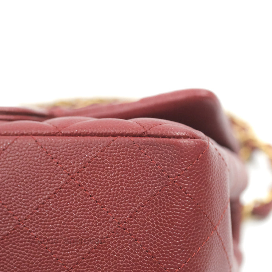 Chanel Classic Quilted Mini Rectangular Flap Iridescent Burgundy Caviar Aged Gold Hardware