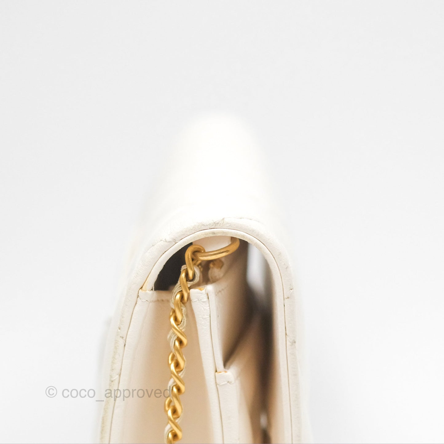 Chanel Quilted Wallet on Chain WOC Coco Heart Chain White Lambskin Aged Gold Hardware 22K
