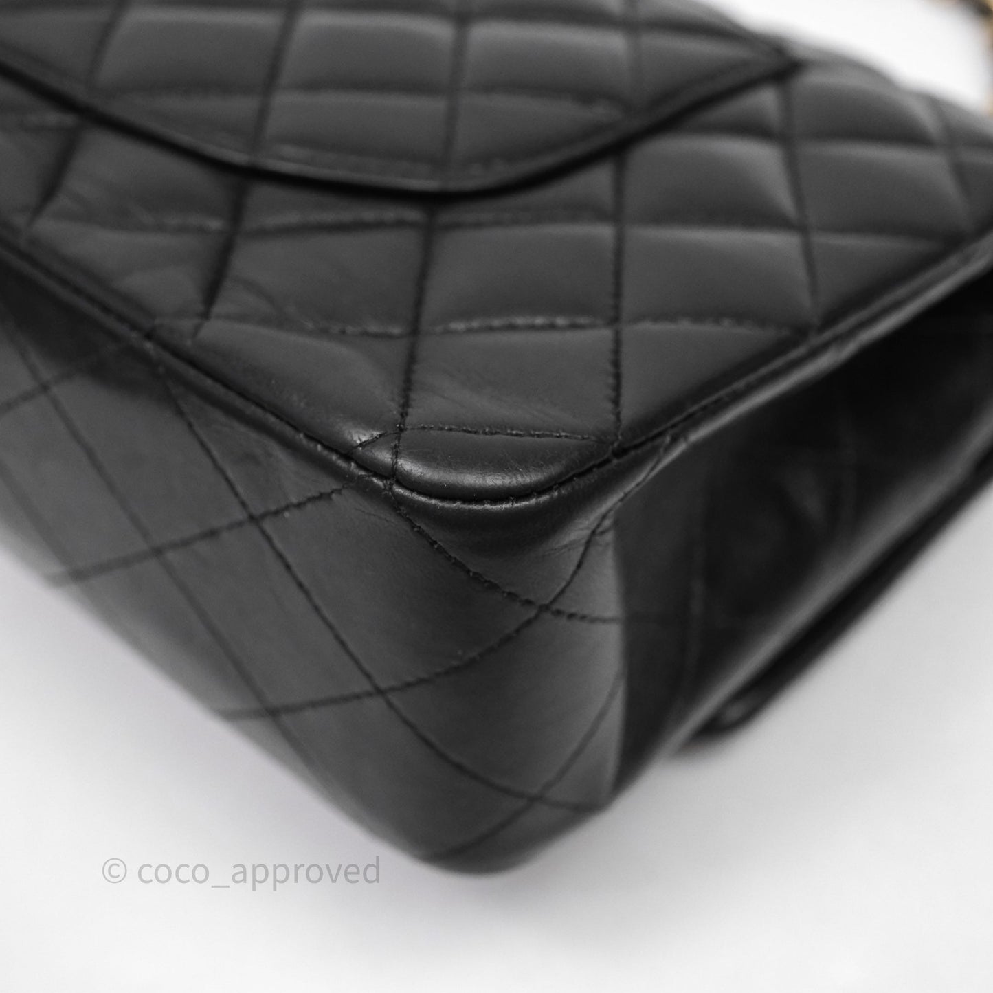 Chanel Vintage Classic M/L Medium Double Flap Black Lambskin 24K Gold Hardware