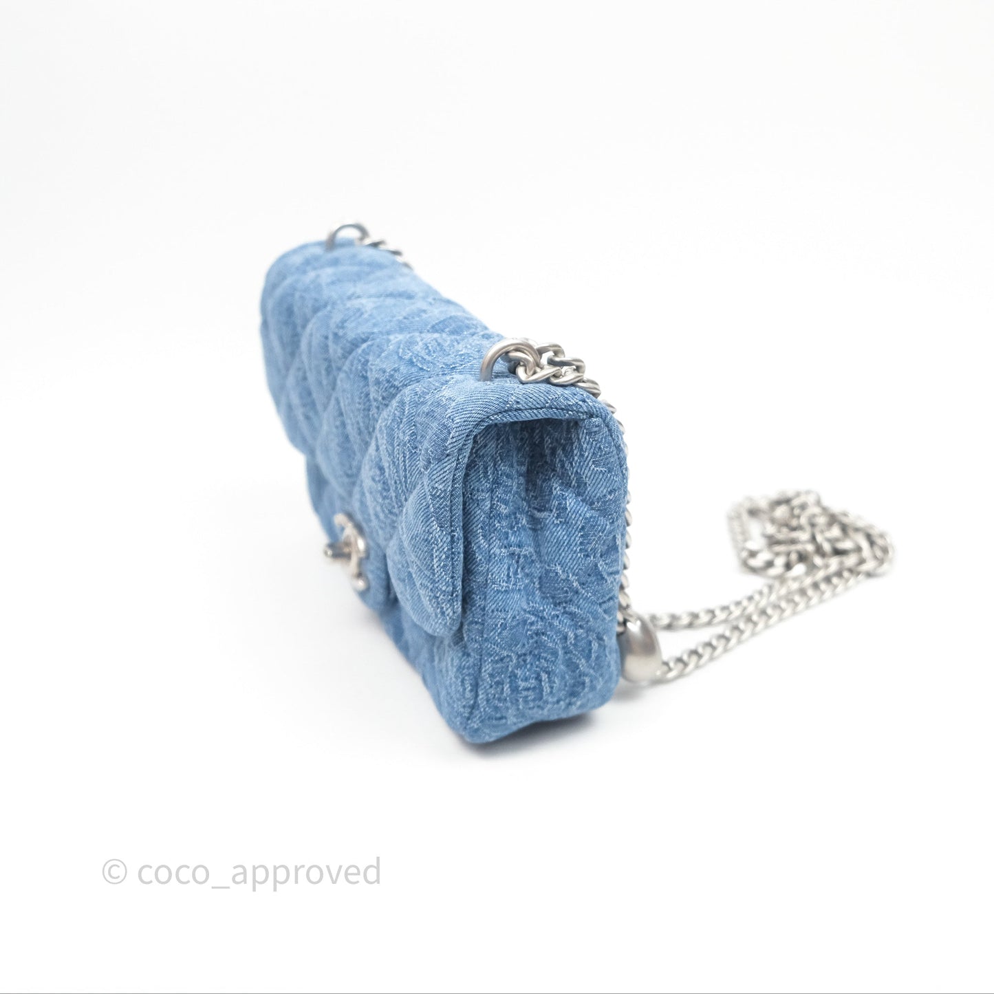 Chanel Quilted Camellia Printed Heart Crush Mini Flap Bag Blue Denim Aged Silver Hardware