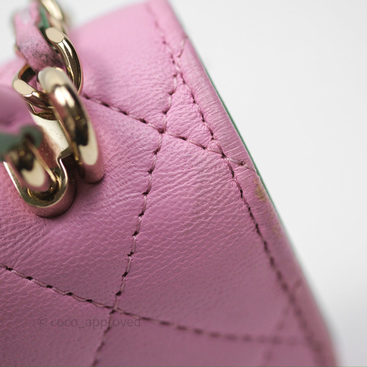 Chanel Mini Handle Clutch With Chain Pink/ Mint Lambskin Gold Hardware 23P