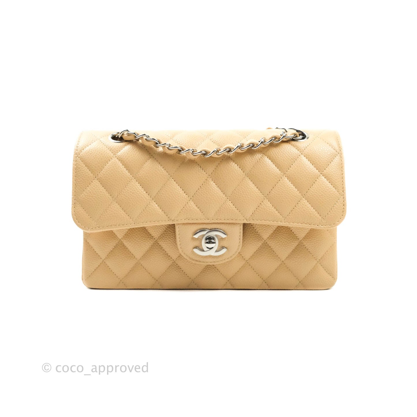 Chanel Classic Small S/M Flap Beige Caviar Silver Hardware