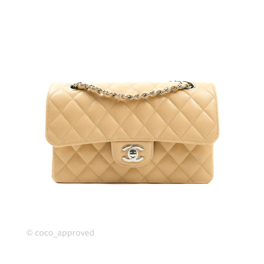 Chanel Classic Small S/M Flap Beige Caviar Silver Hardware